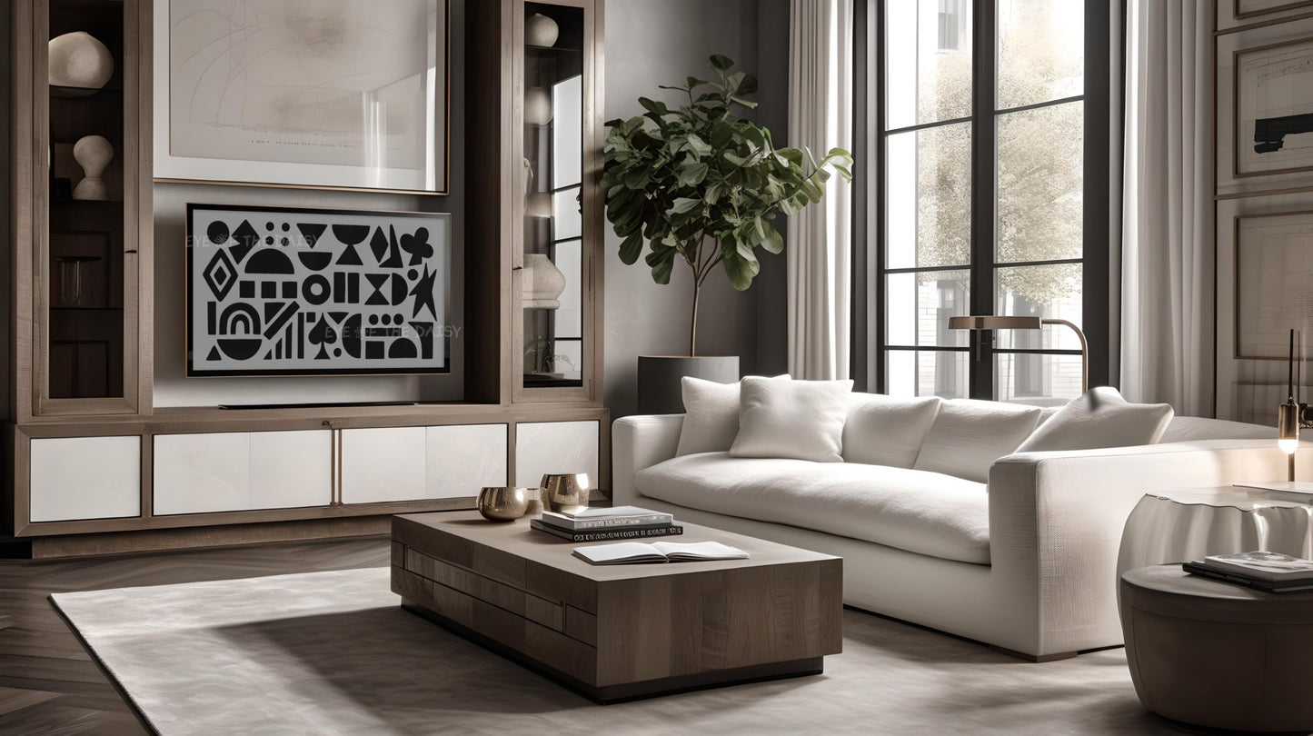 Black Grey Mid Century Modern Shapes 4K TV Art | Contemporary Abstract TV Art 4K