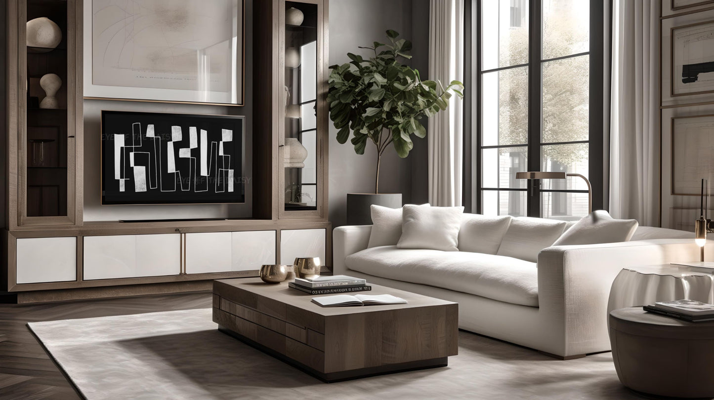 Black & White Contemporary Line Abstract 4K TV Art | Mid Century Modern TV Artwork 4K