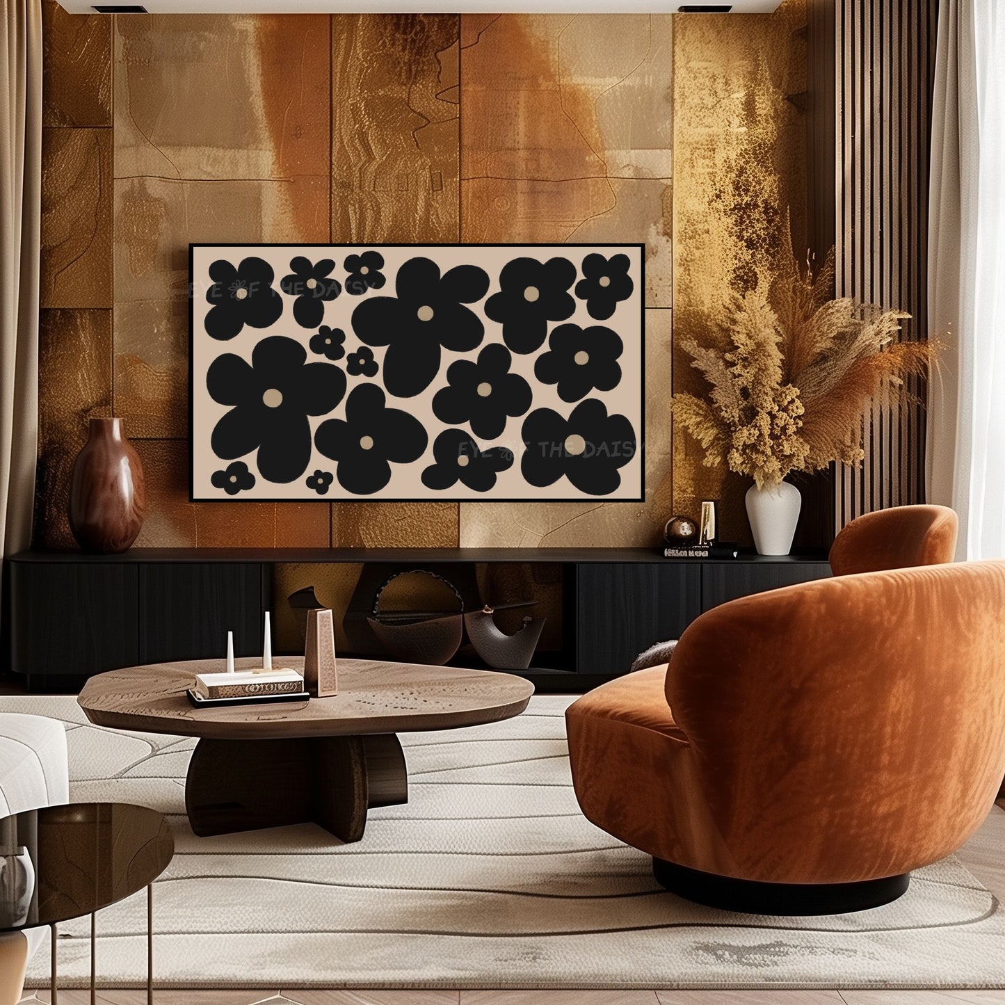 Black Abstract Flowers 4K TV Art | Neutral Boho Floral 4K Art for TV Screen