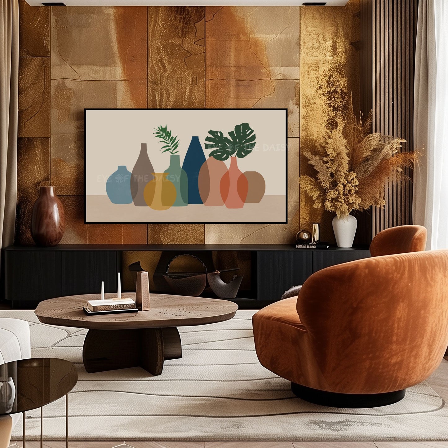 Earth Tone Boho Vases 4K TV Art | Modern Bohemian Plants in Pots Art for TV Screen