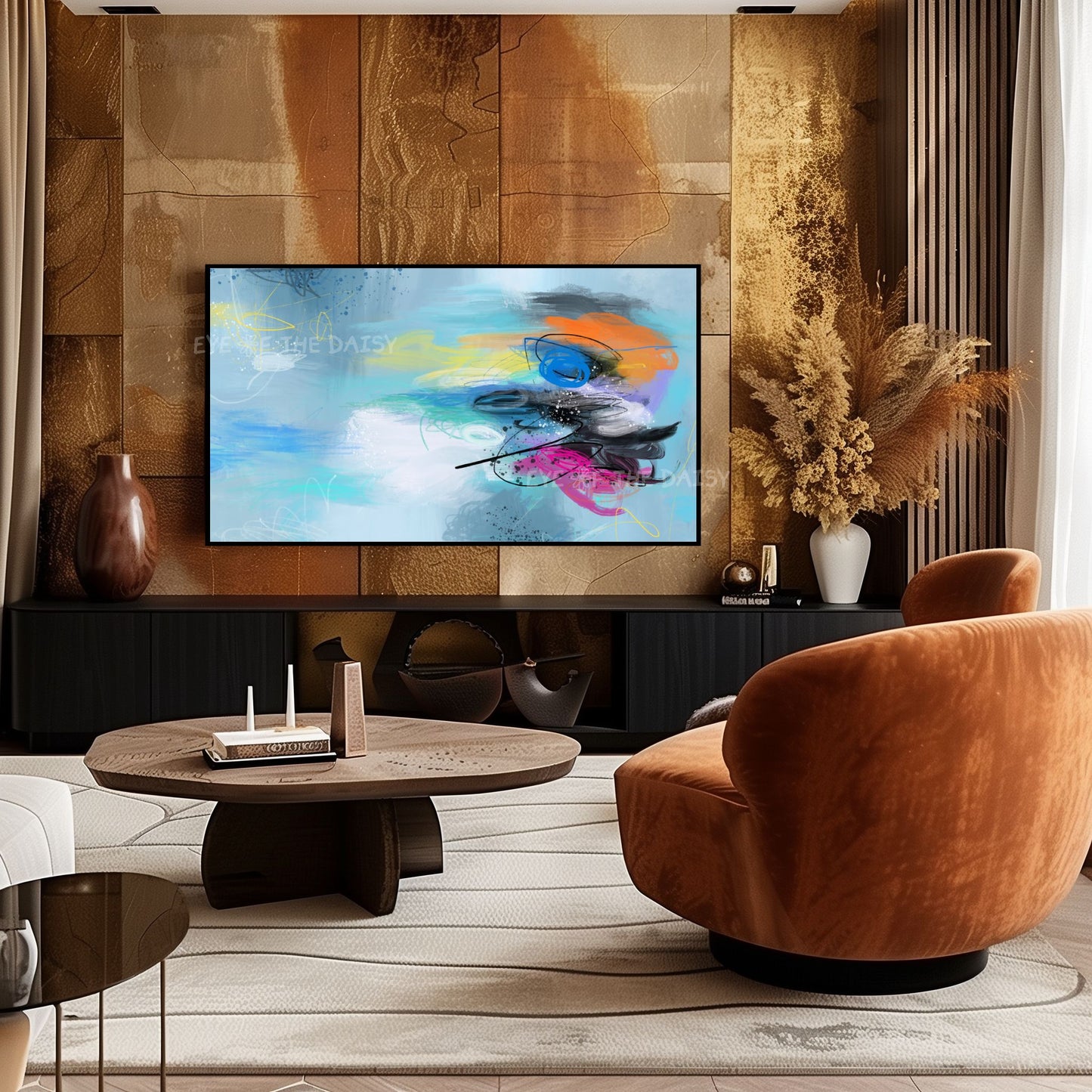 Turquoise Blue Abstract Expressionist 4K TV Art | Contemporary Digital Painting TV Art
