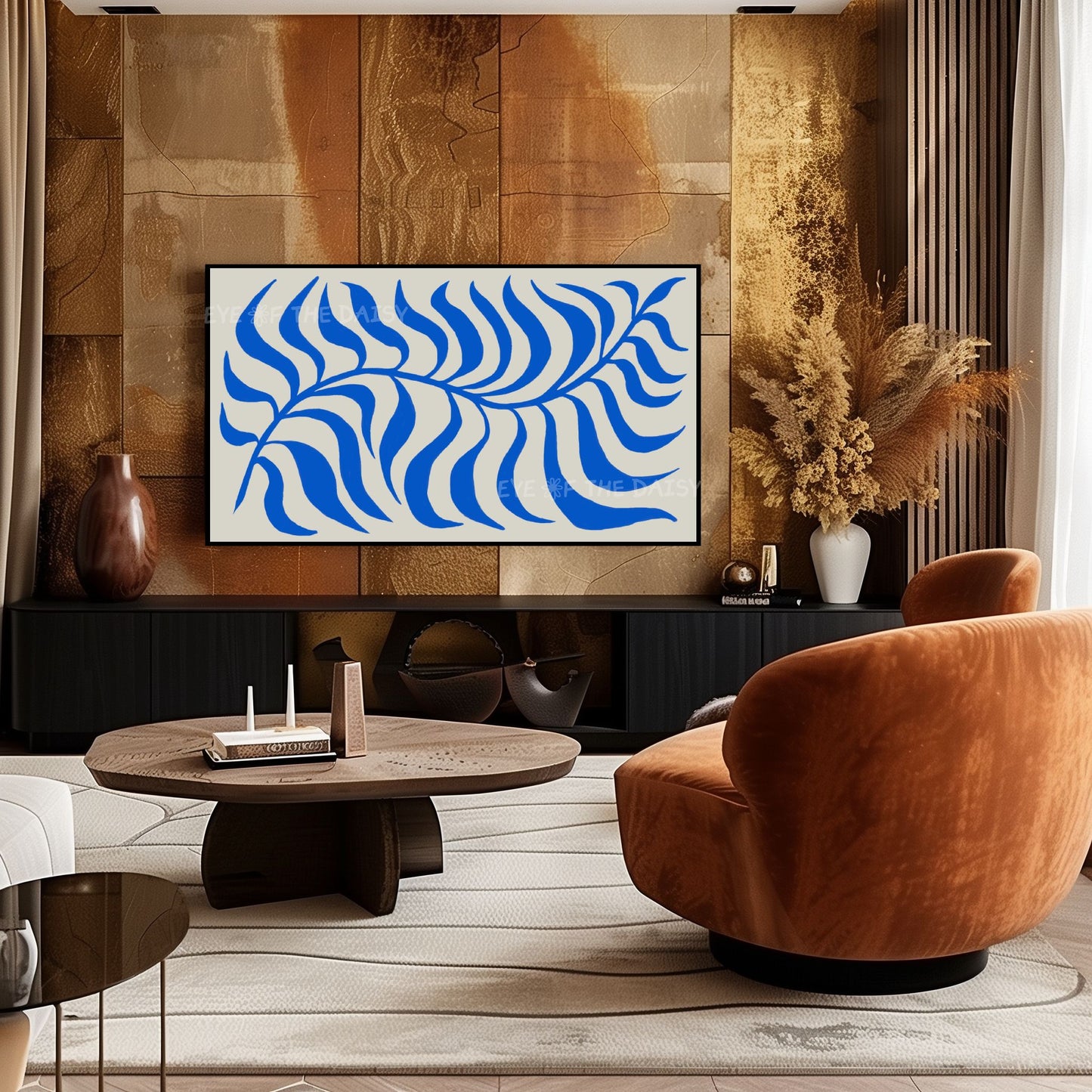 Royal Blue Abstract Leaf 4K TV Art | Modern Botanical 4K Art for TV Screen 4K