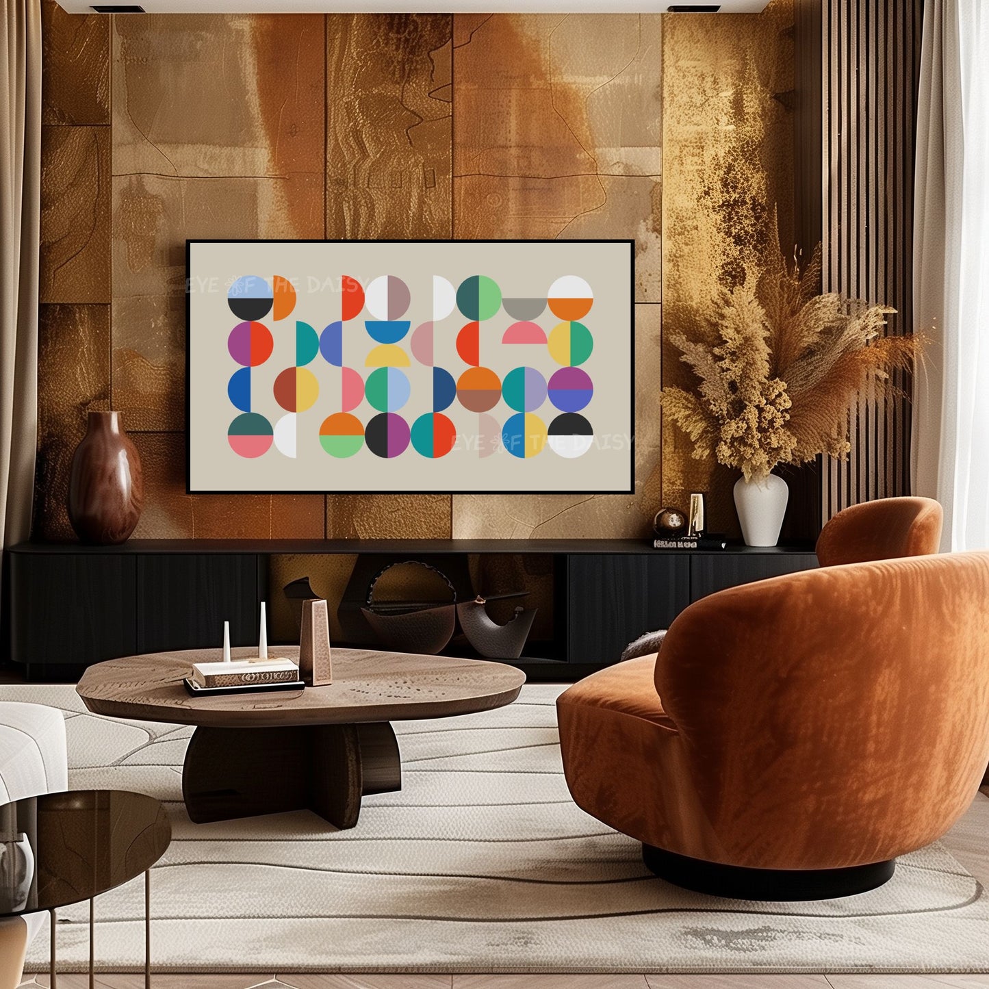 Bright Mid Century Modern 4K TV Art | Colourful Geometric Semi-Circles Art for TV Screen
