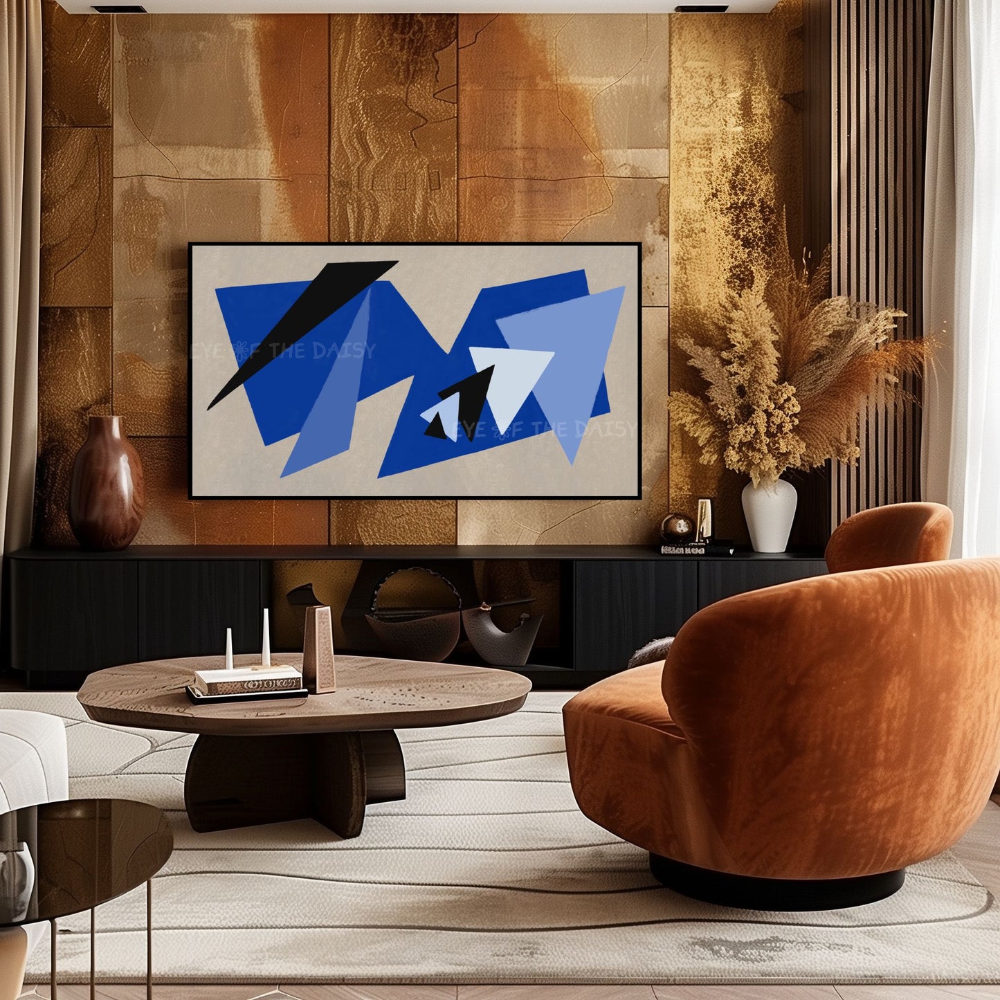 Royal Blue Beige Contemporary Abstract 4K TV Art | Modern Shapes Art for TV Screen