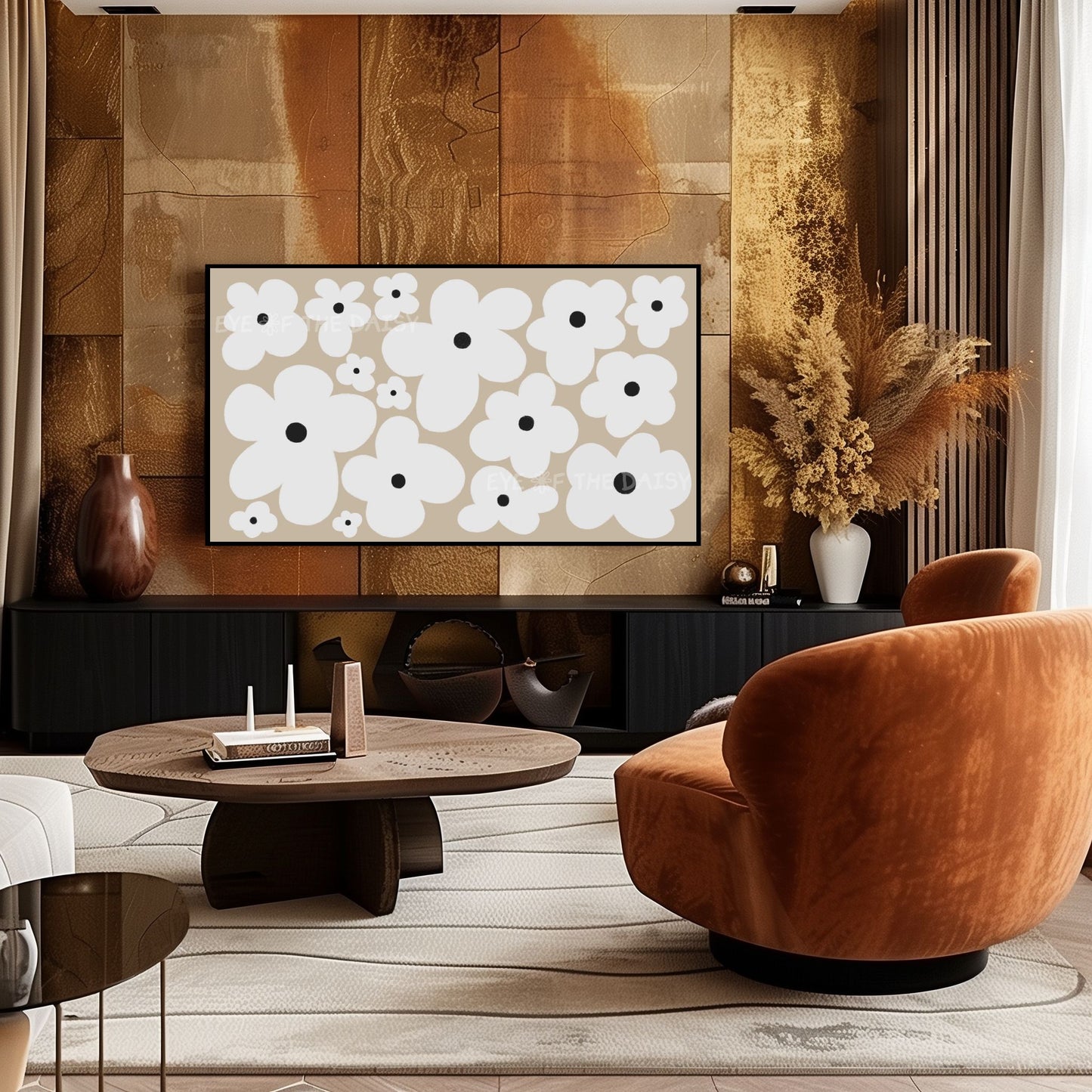 Beige White Boho Flowers 4K TV Art | Neutral Abstract Floral Art for TV Screen