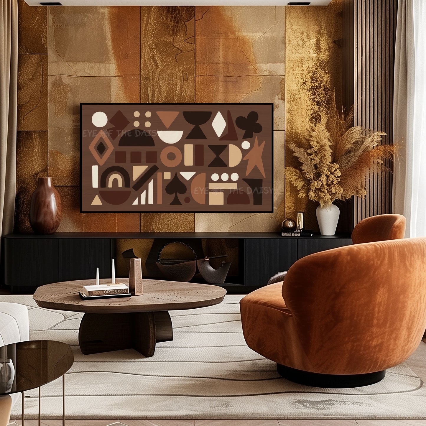 Brown Beige Cream Abstract Shapes 4K TV Art | Contemporary Mid Century Modern TV Art