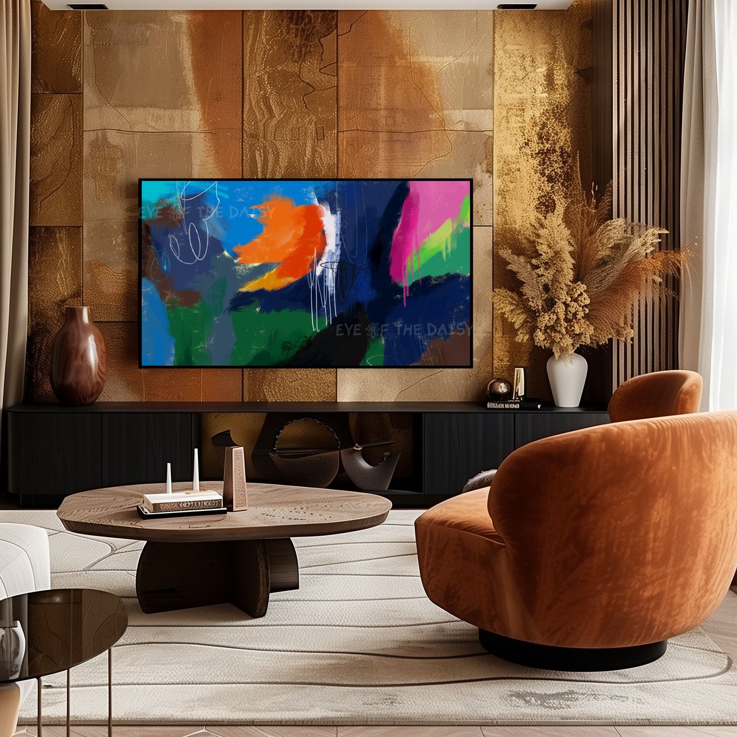 Navy Blue Orange Colourful Abstract Expressionist 4K TV Art | Digital Oil Painting TV Art 4K