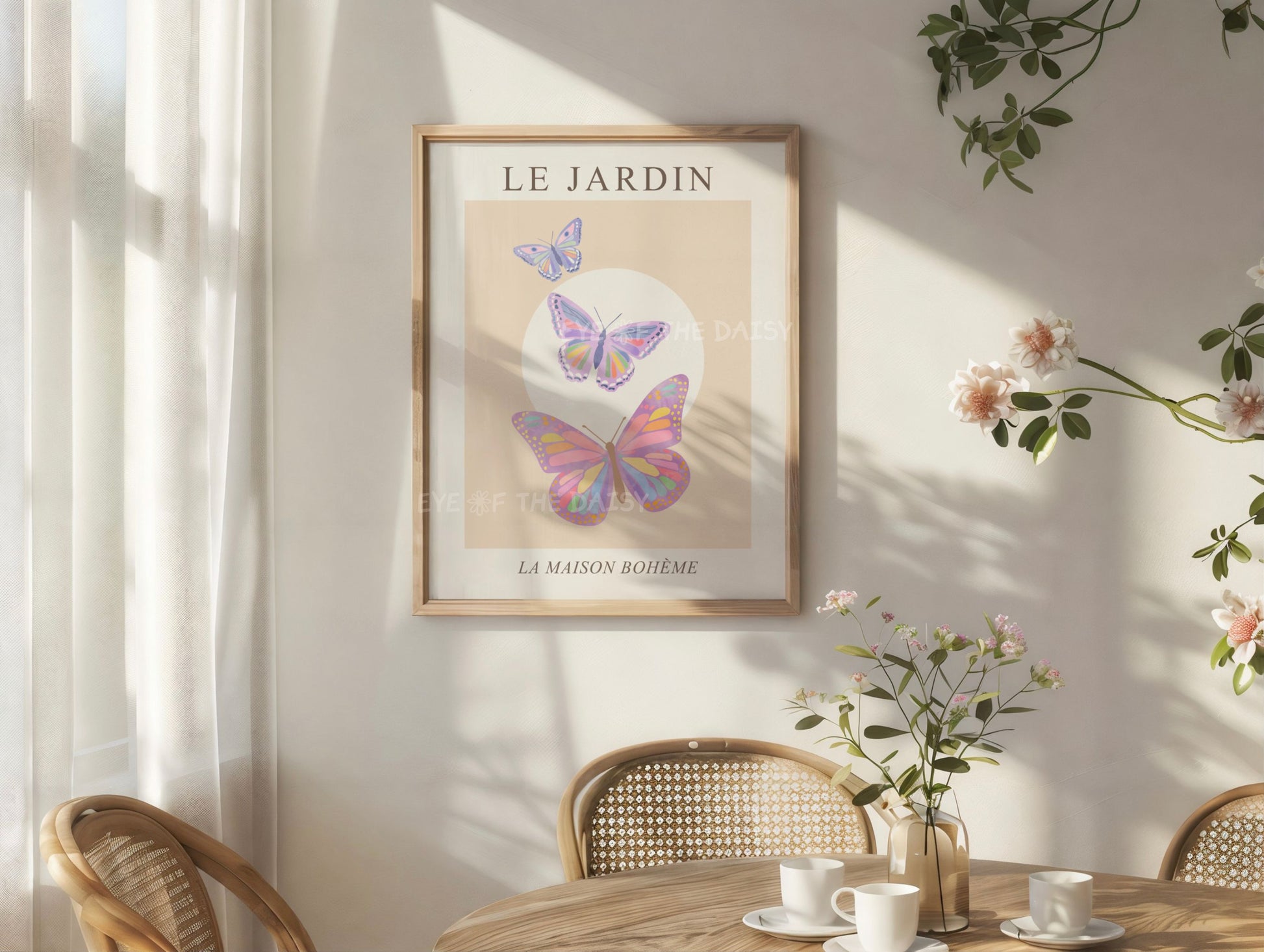 Lilac butterfly printable wall art – pastel botanical decor download for calming, feminine home office with a soft vintage aesthetic