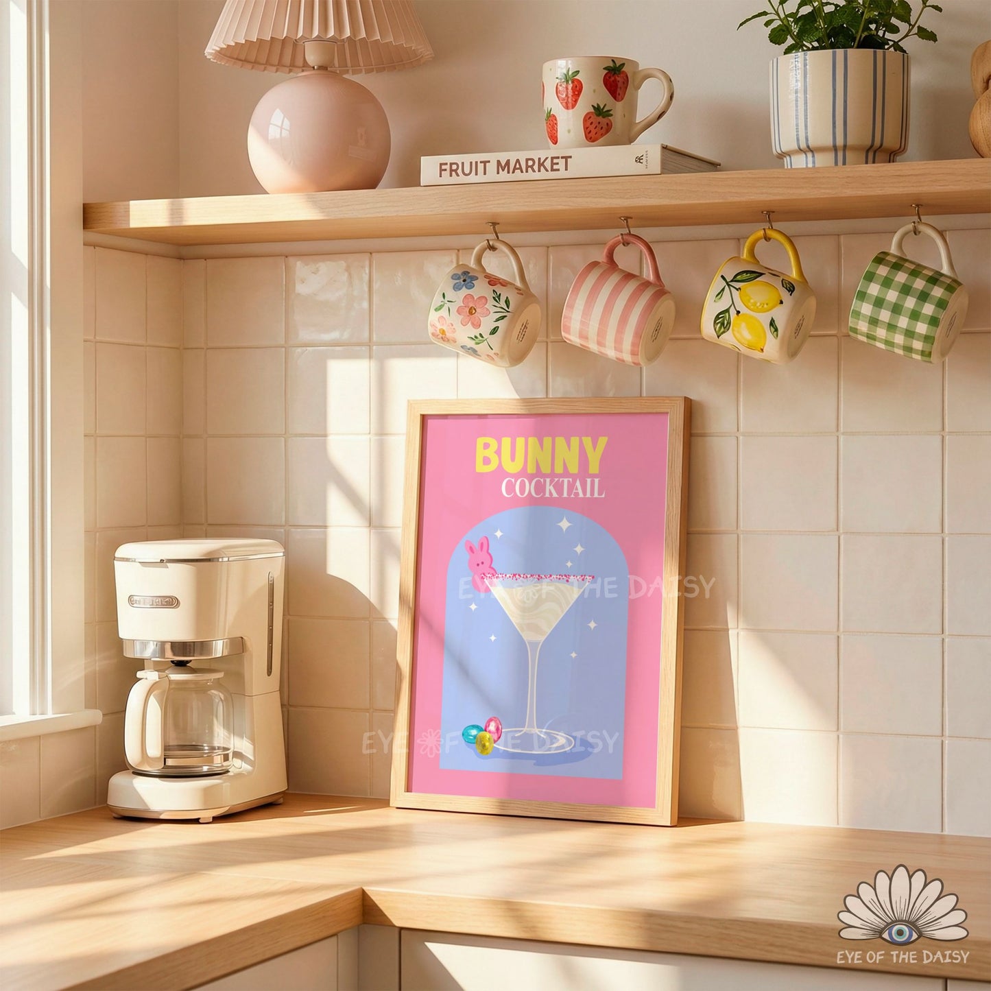 Easter party cocktail digital download set, 3-piece wall art bundle for Easter or Spring bar cart decor