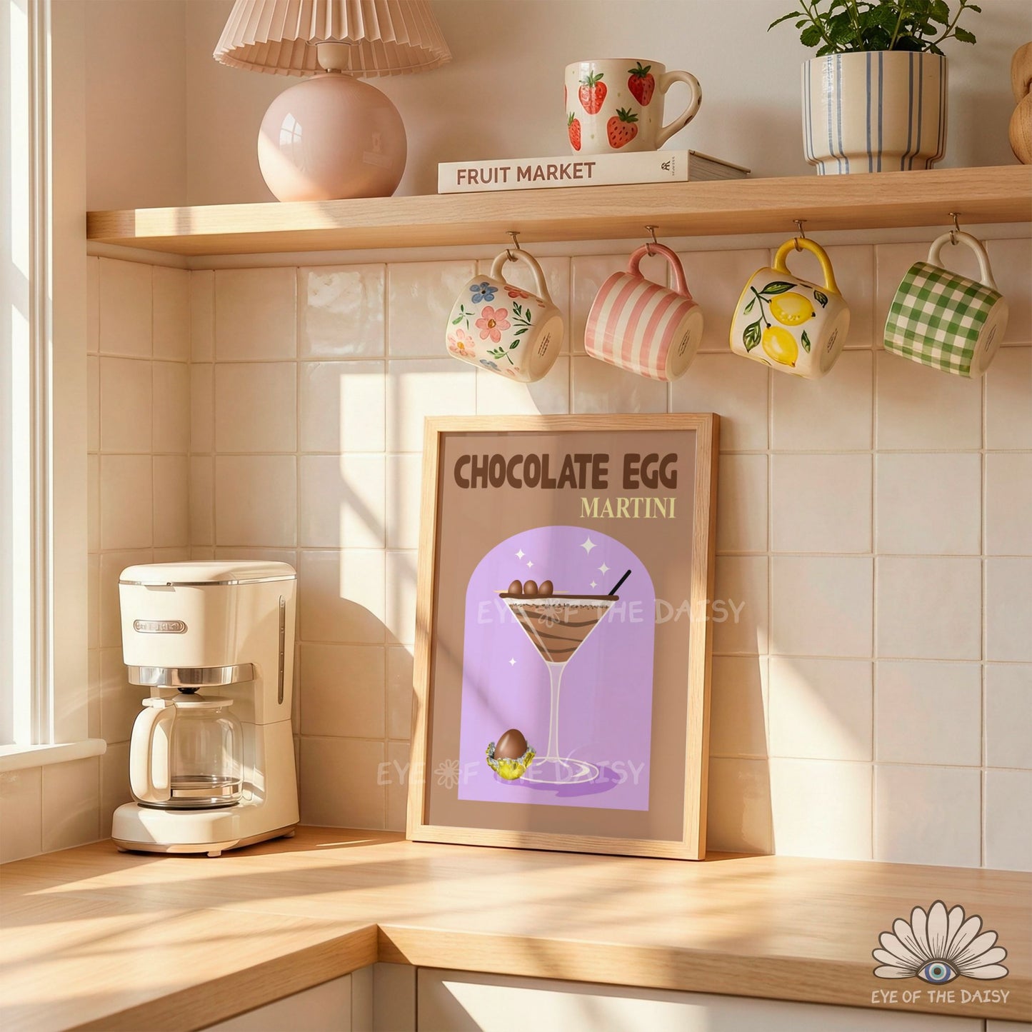 Easter Chocolate Martini print digital download, whimsical dopamine kitchen wall art for Easter or Spring
