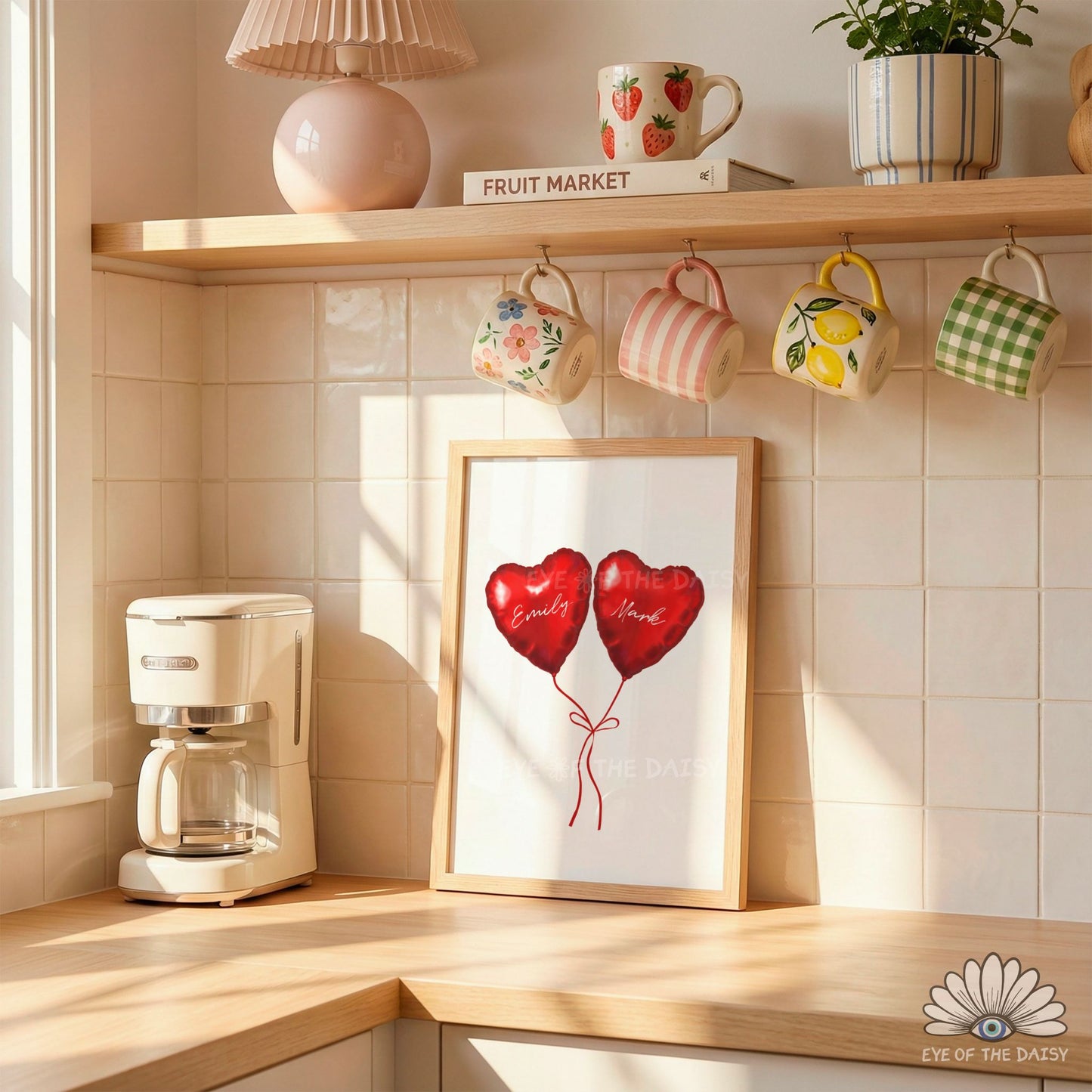 Personalized couples printable, red heart balloons digital download, romantic anniversary or Valentine’s gift