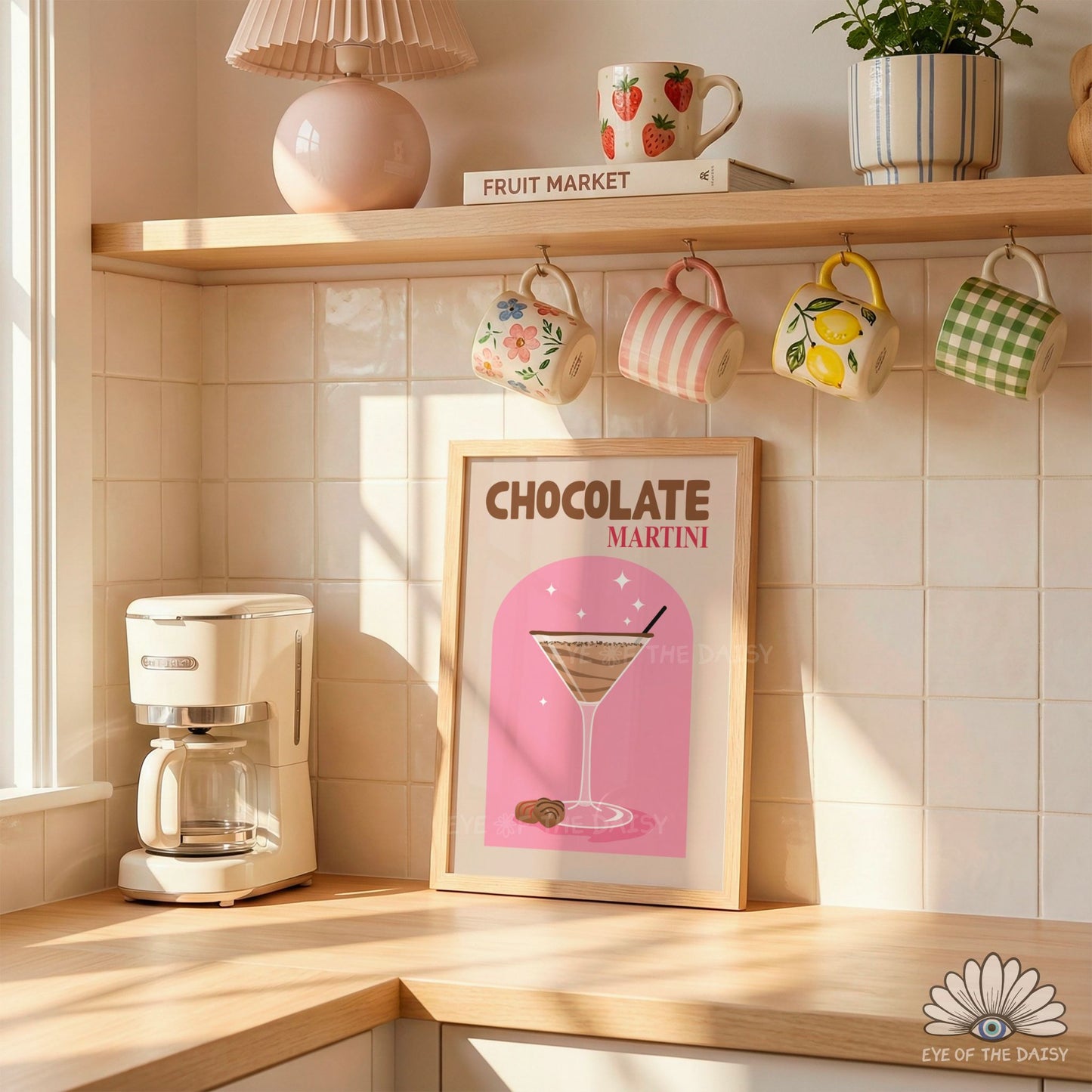 Cocktail bar cart decor print digital download, Chocolate Martini wall art for parties or entertaining spaces