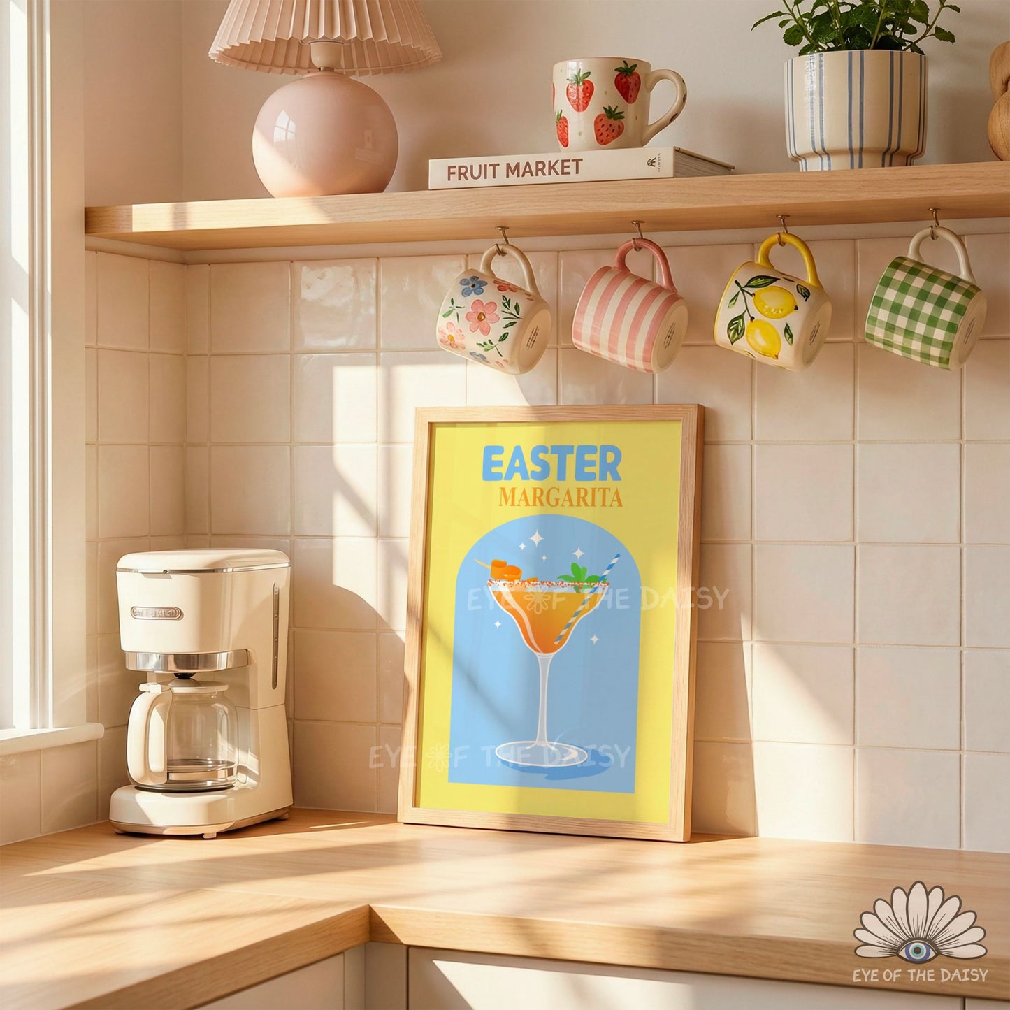 Easter bar sign printable wall art, bright whimsical margarita for kitchen or bar cart