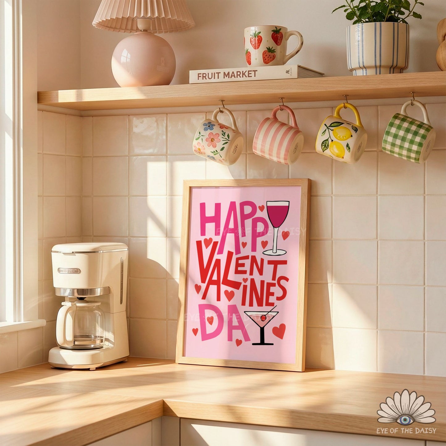 Trendy Valentine’s Day downloadable poster, bold typography and drink print for cute dopamine decor