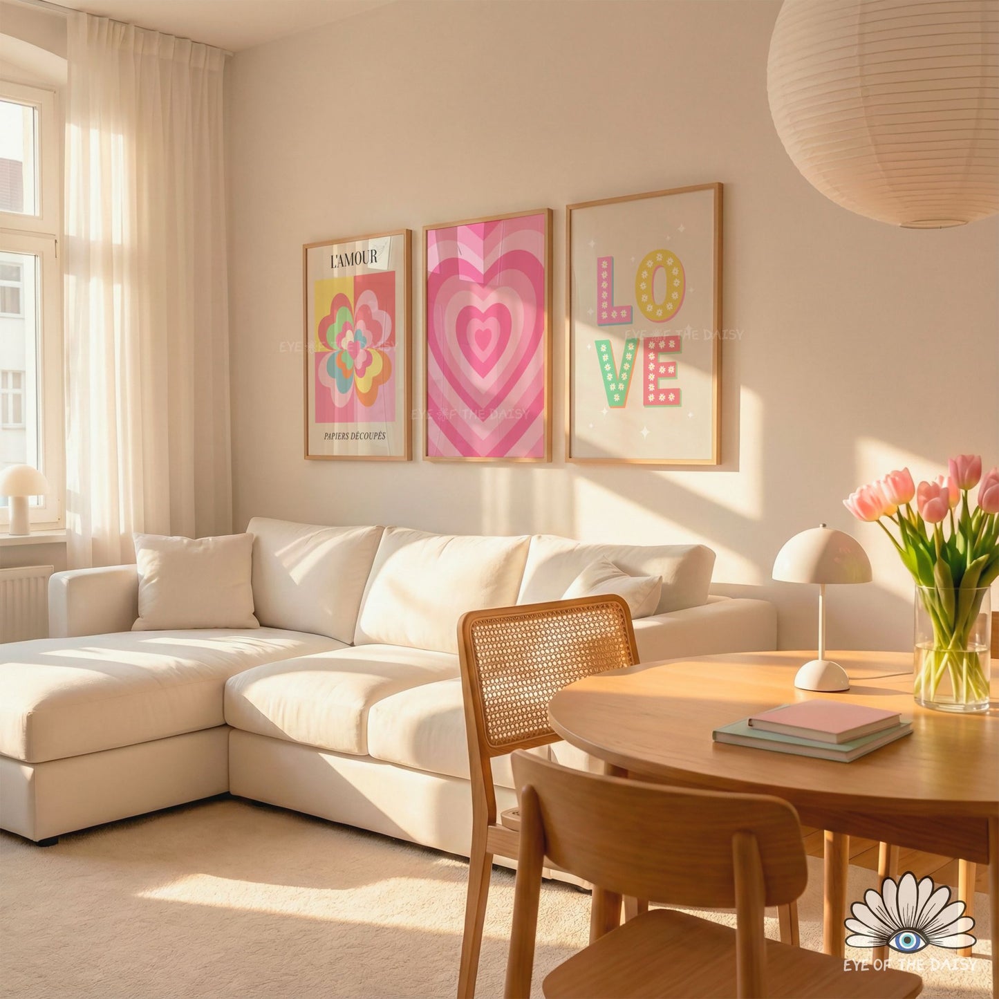 Hand drawn Valentine’s Day gallery wall set, 6 pastel digital prints, printable poster bundle for trendy, colorful, preppy decor, cute girly style