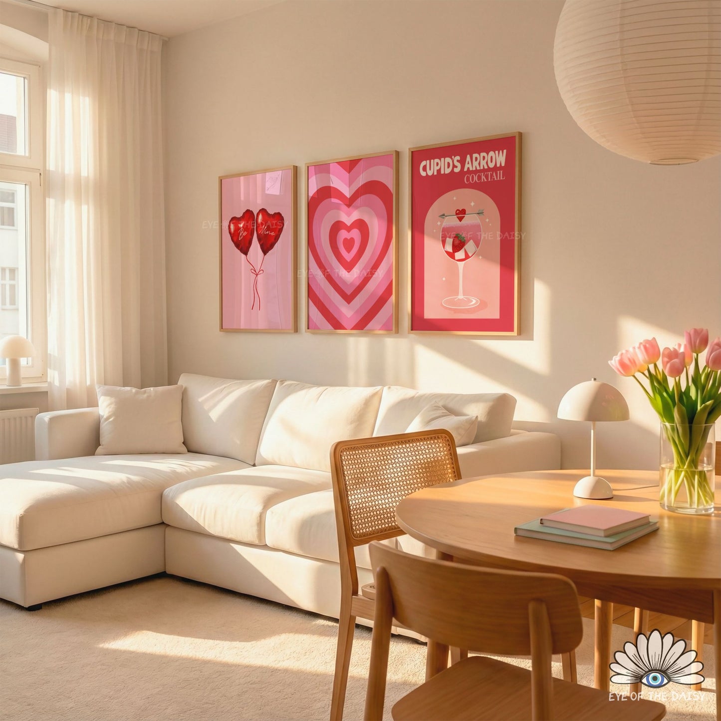 Valentine’s Day print set of 6 hand drawn digital posters, red and pink gallery wall art for bedrooms, dorms, apartments, or living spaces