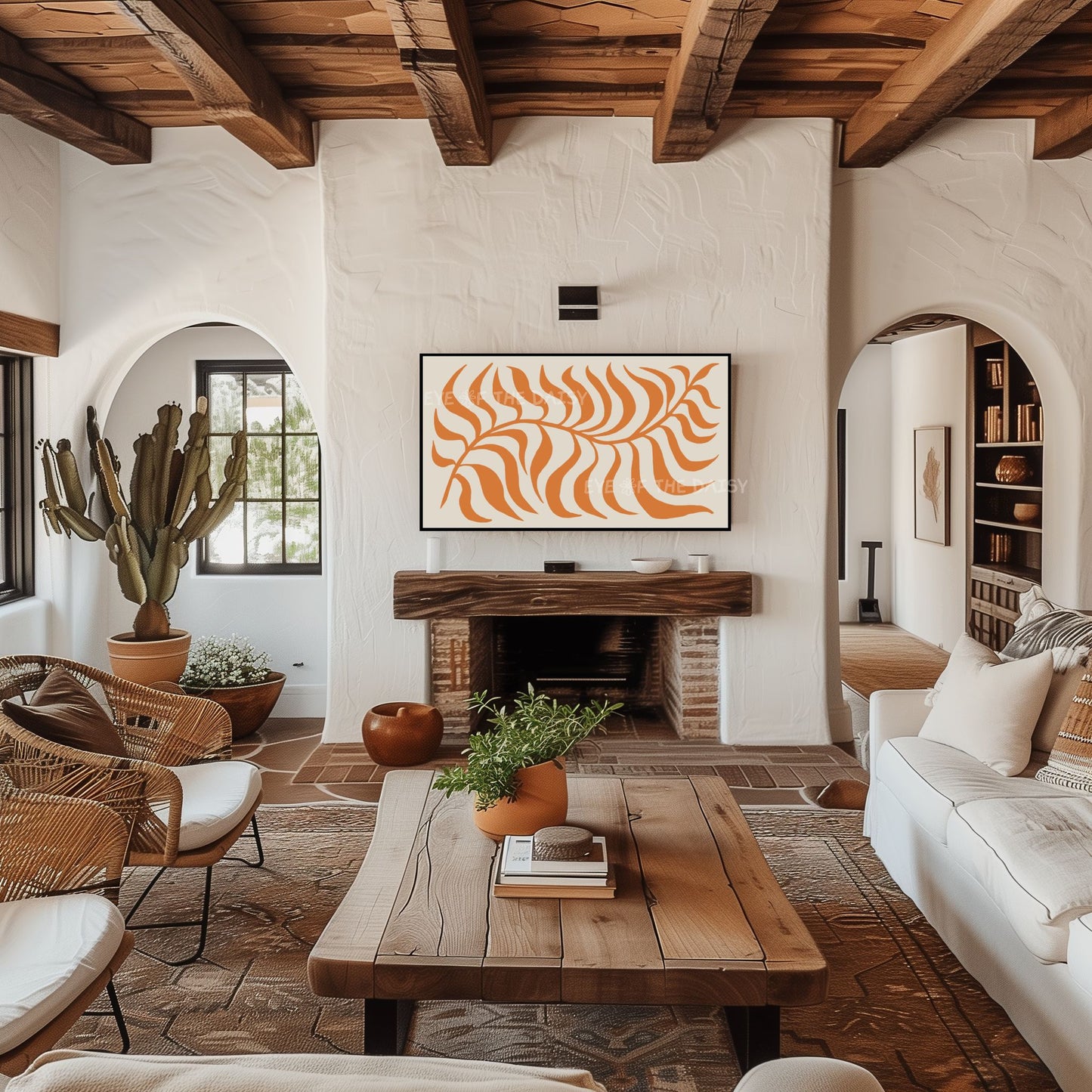 Orange Abstract Leaf TV Art 4K | Boho Modern Botanical 4K Art for TV Screen