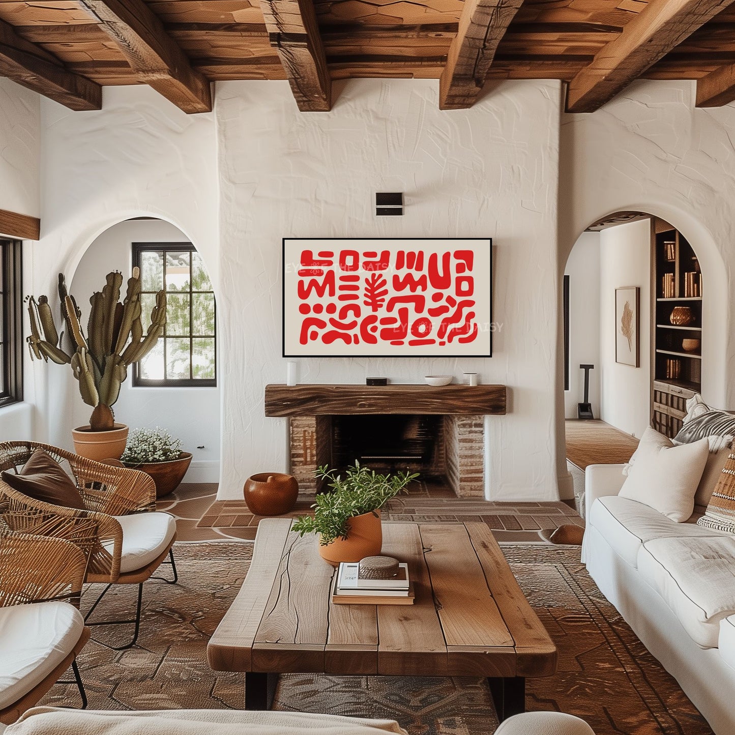 Red & Beige Abstract Cut-Out Shapes 4K TV Art | Contemporary Modern 4K Art for TV Screen