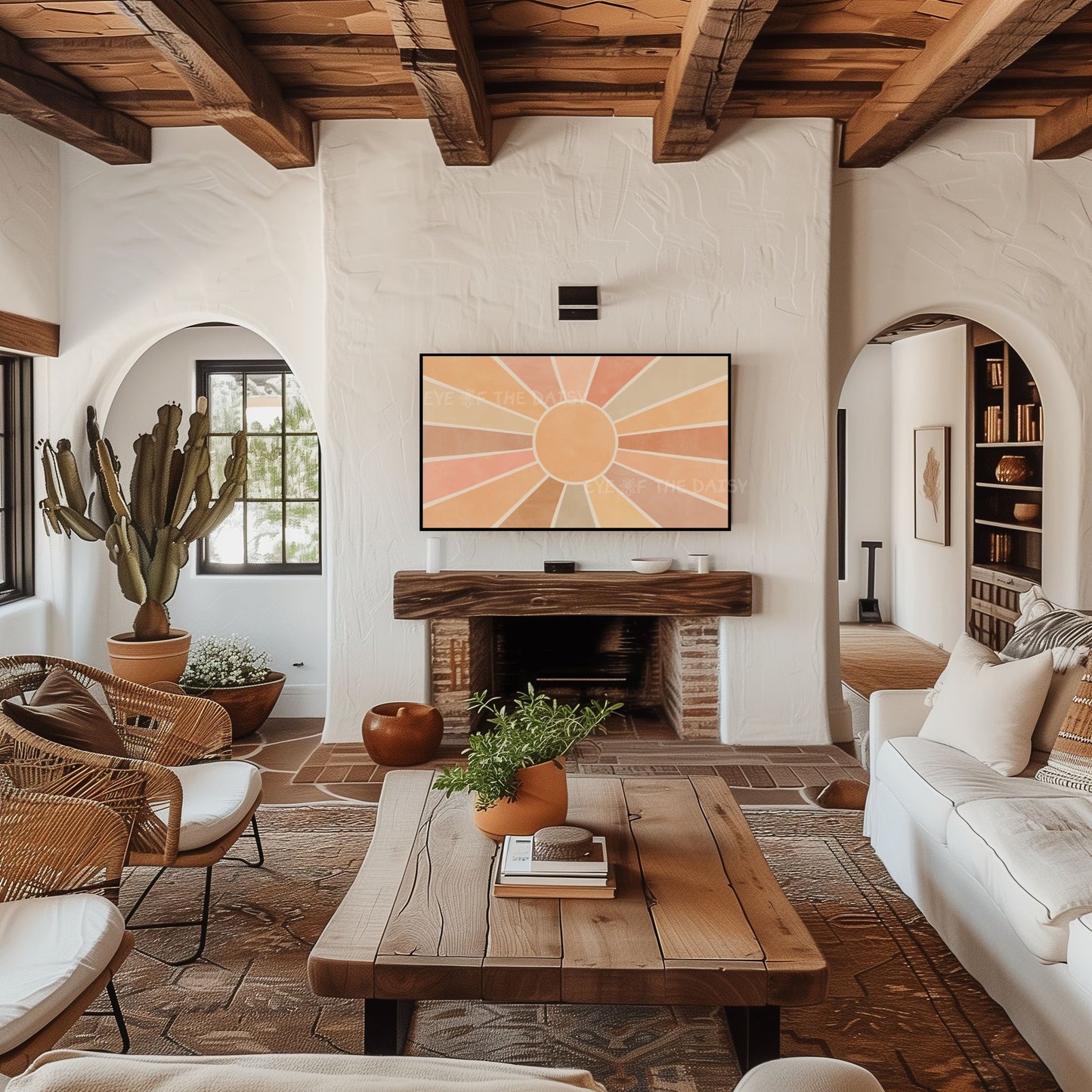 Boho Sunburst 4K TV Art | Earth Tone Minimal Sun Art for TV Screen