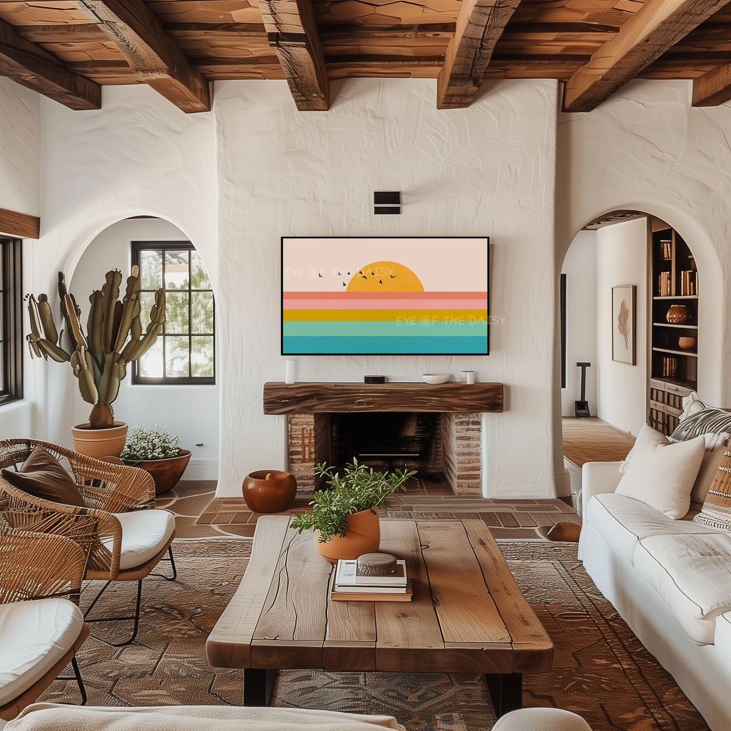 Mid Century Modern Sunset Seascape 4K TV Art | Colourful Sky Sun Sea Landscape TV Art