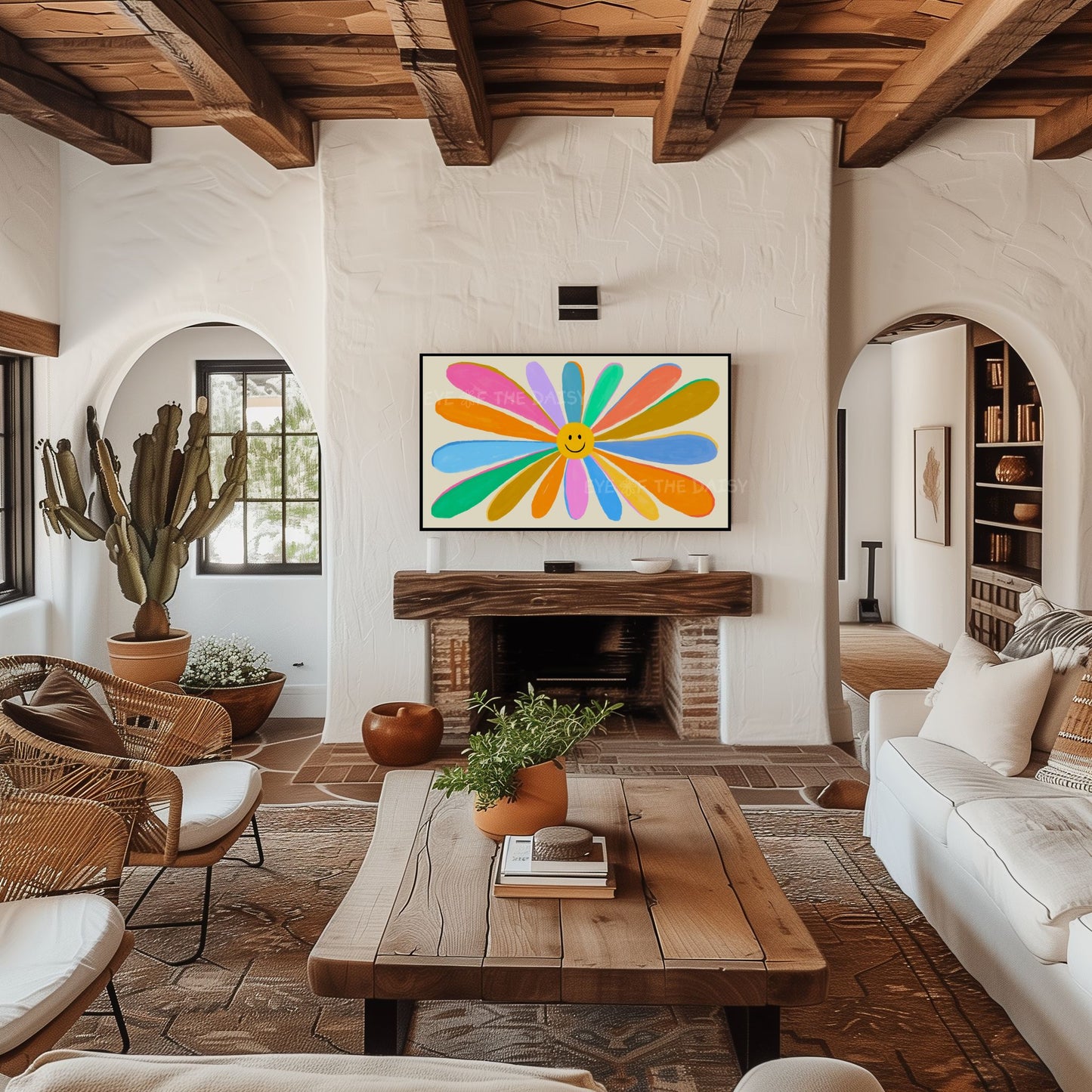 Retro Colourful Daisy 4K TV Art | Bright Vibrant Boho Flower 4K Art for TV Screen