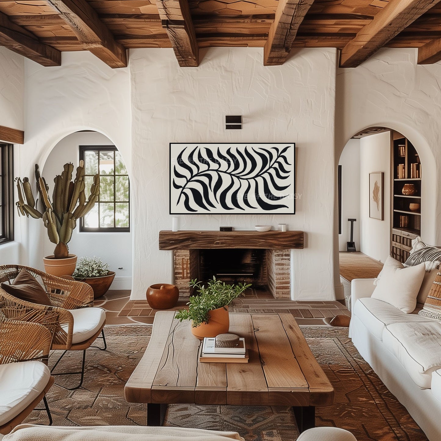 Black Beige Abstract Palm Leaf 4K TV Art | Boho Scandi Botanical TV Artwork 4K