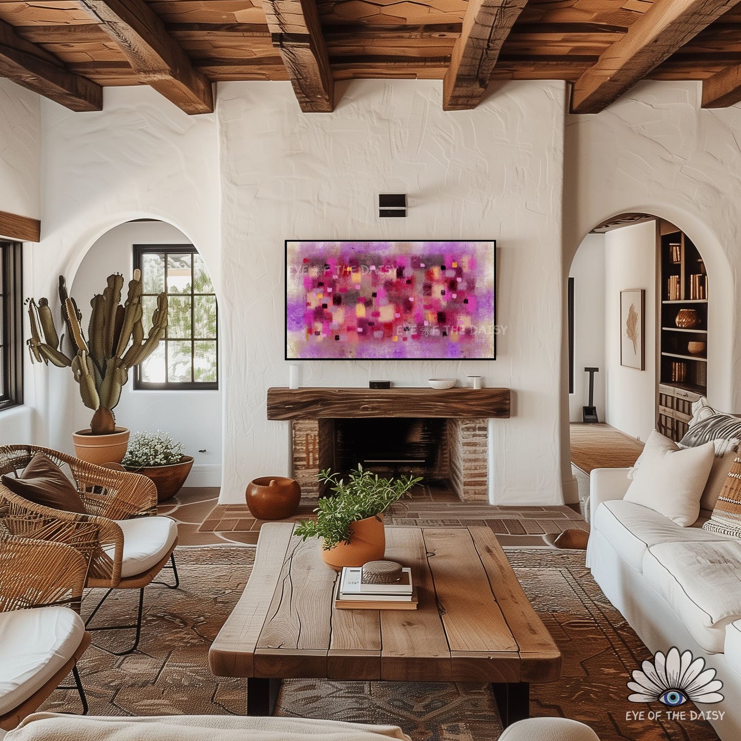 Digital download 4K TV art, vibrant purple burgundy mustard abstract expressionist modern decor