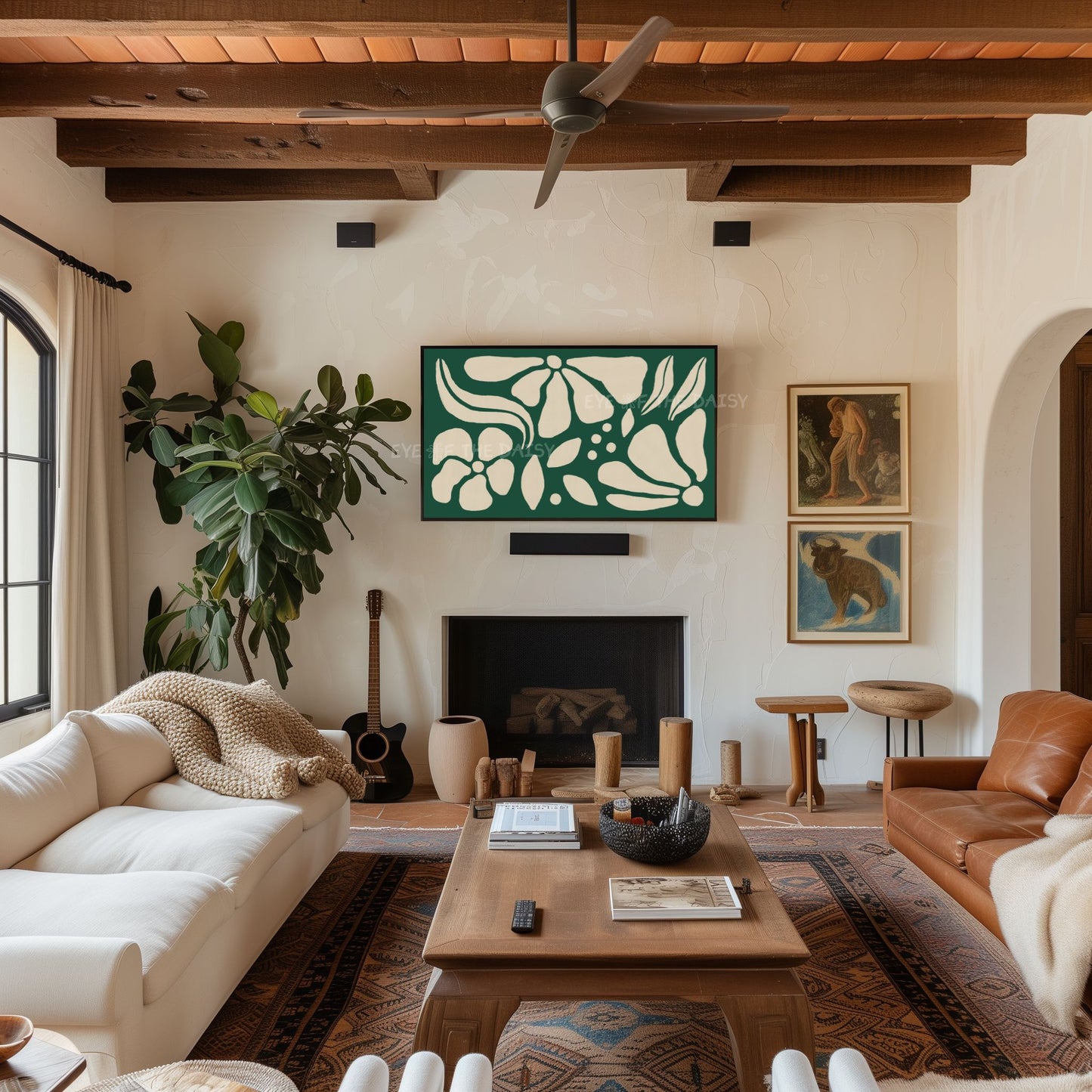 Forest Green & Beige Abstract Floral 4K TV Art | Eclectic Scandi Botanical TV Art 4K