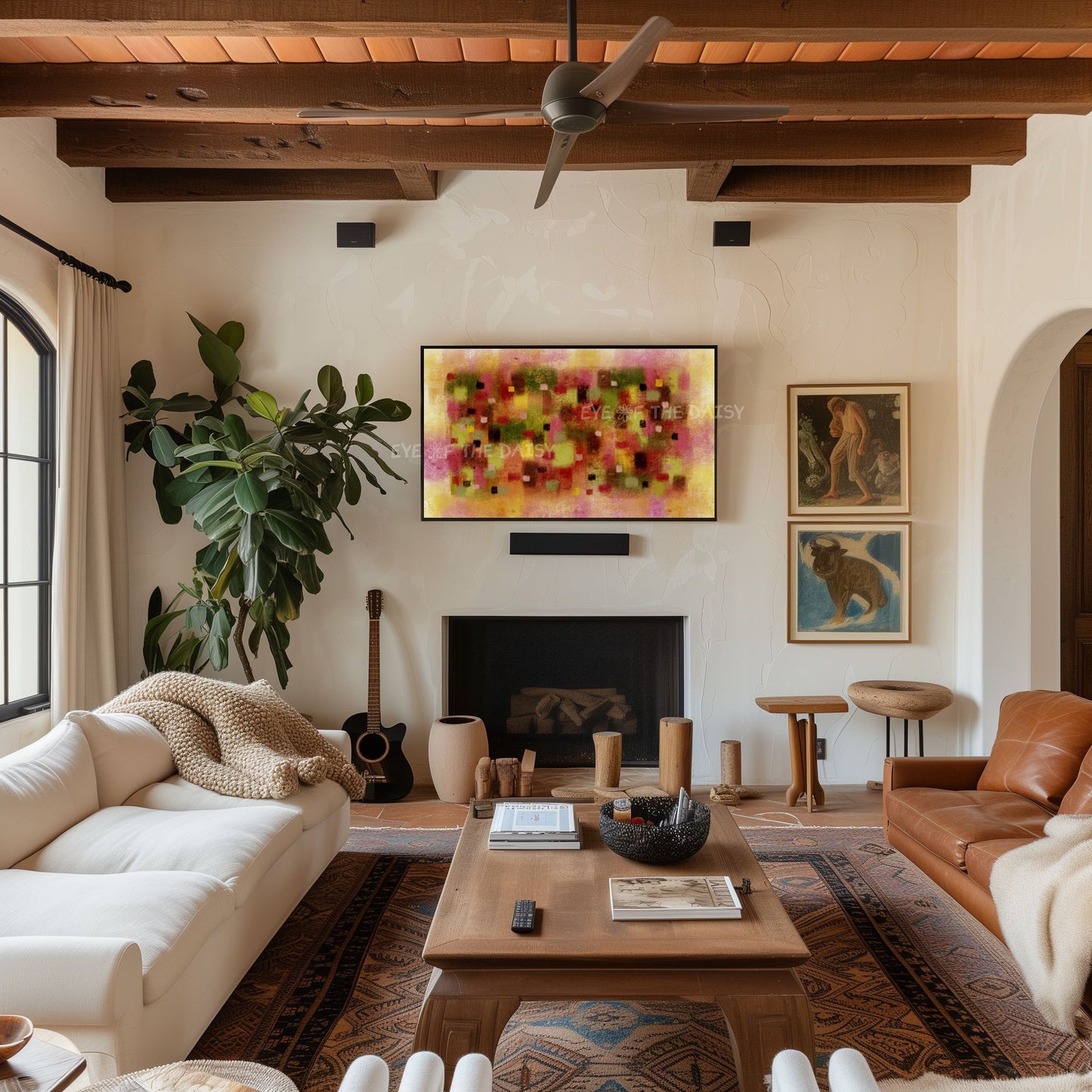 Maroon Mustard Olive Green Abstract Expressionist 4K TV Art | Earth Tone Contemporary Art