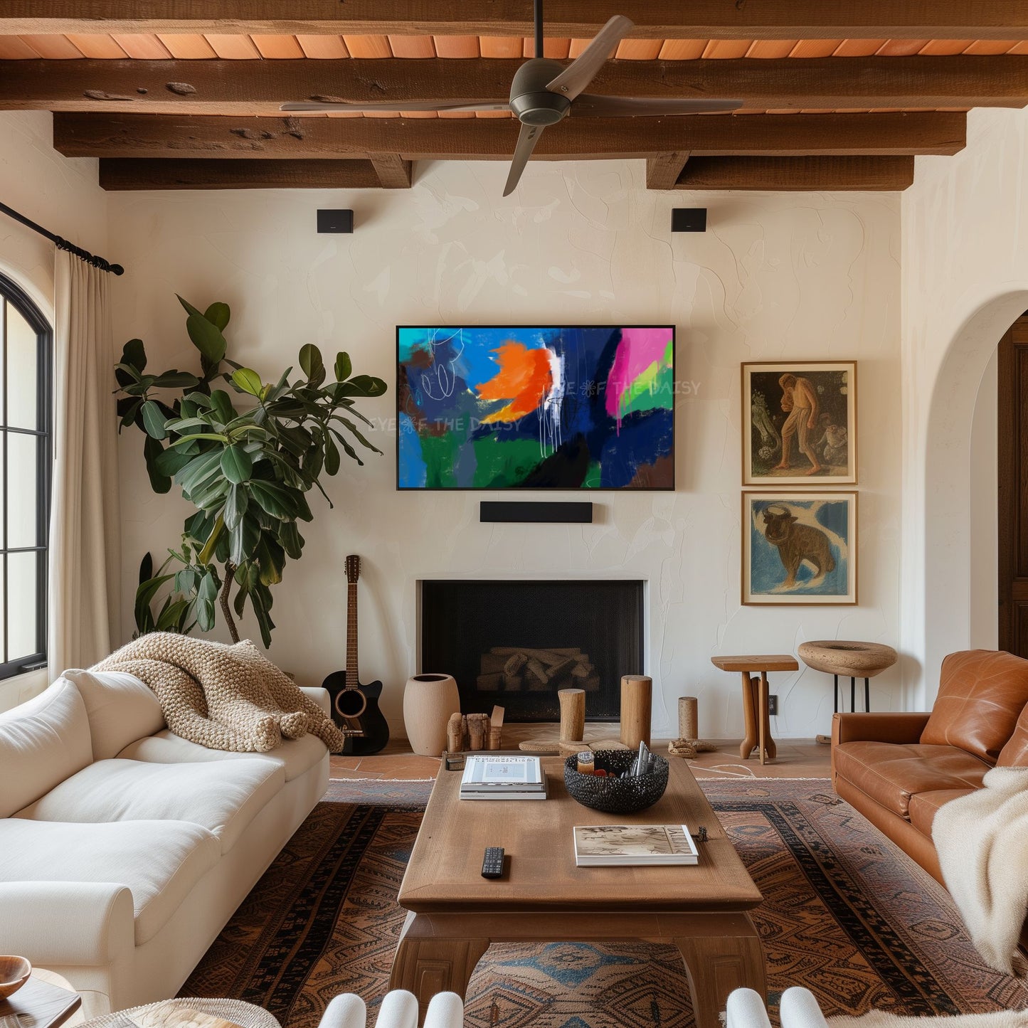 Navy Blue Orange Colourful Abstract Expressionist 4K TV Art | Digital Oil Painting TV Art 4K