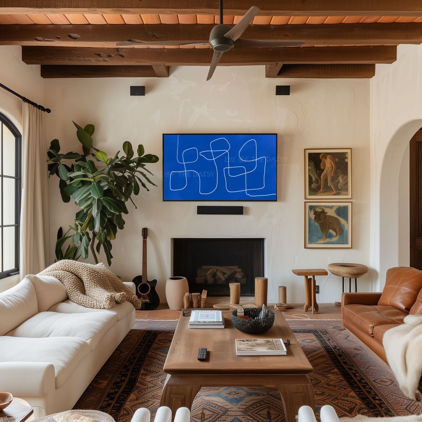 Royal Blue Modern Abstract 4K TV Art | Vibrant Blue Contemporary Line Art for TV Screen