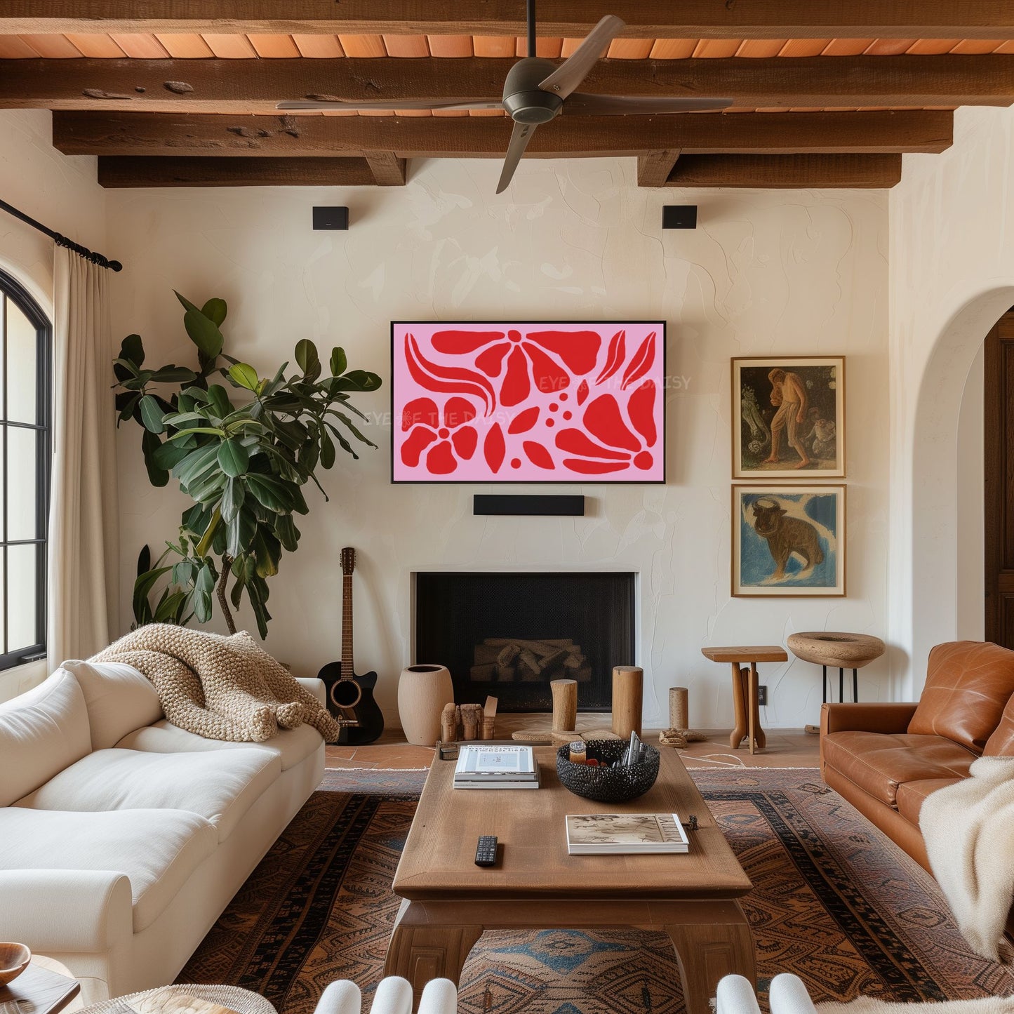 Red Pink Abstract Botanical 4K TV Art | Vibrant Maximalist Floral Art for TV Screen