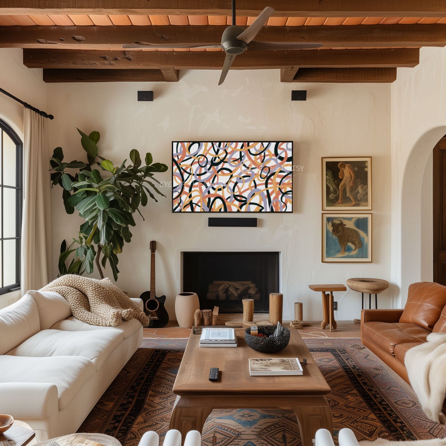 Brown Beige Black Contemporary Abstract 4K TV Art | Earth Tone Digital Painting 4K TV Art