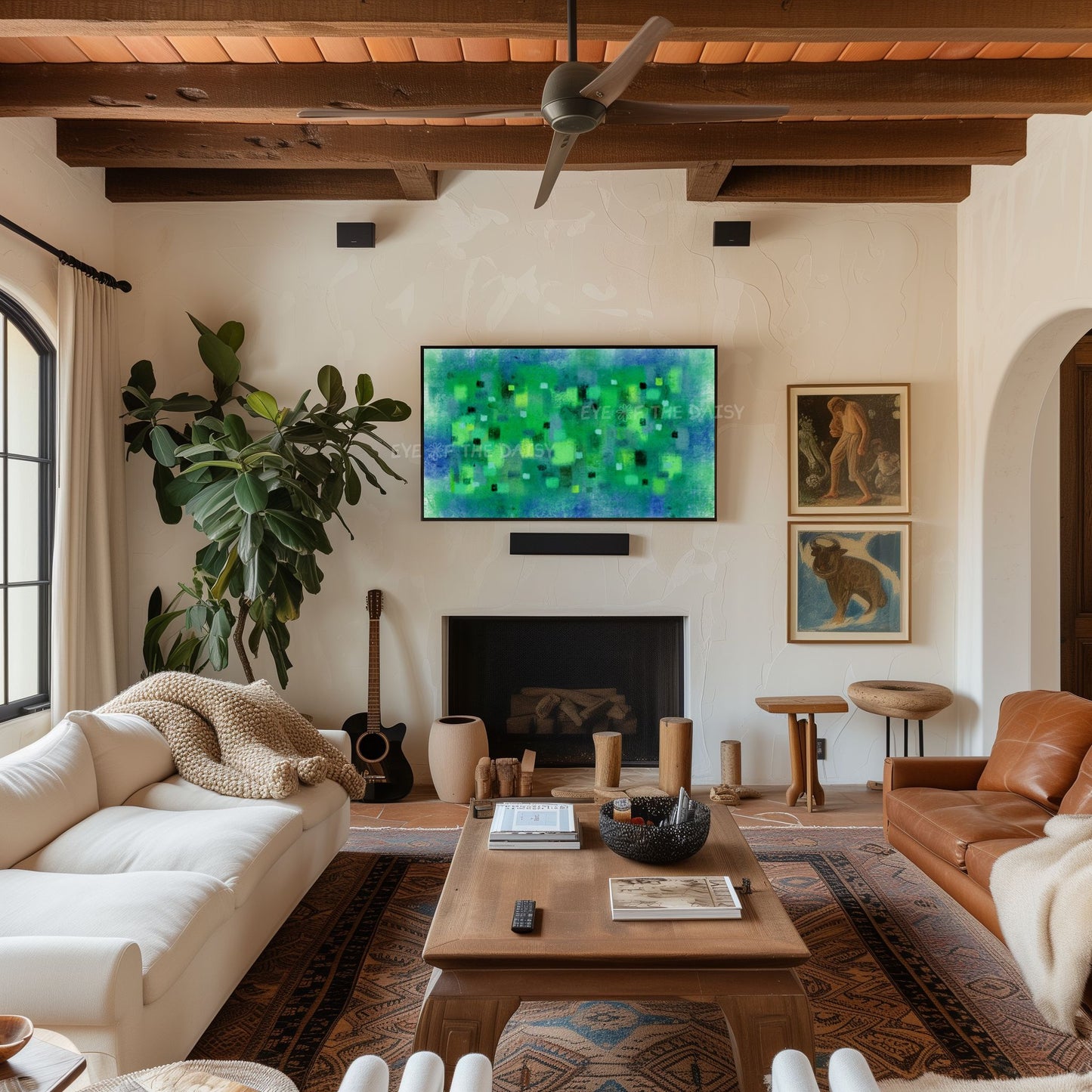 Vibrant Green Blue Abstract Expressionist 4K TV Art | Bright Contemporary Digital Painting