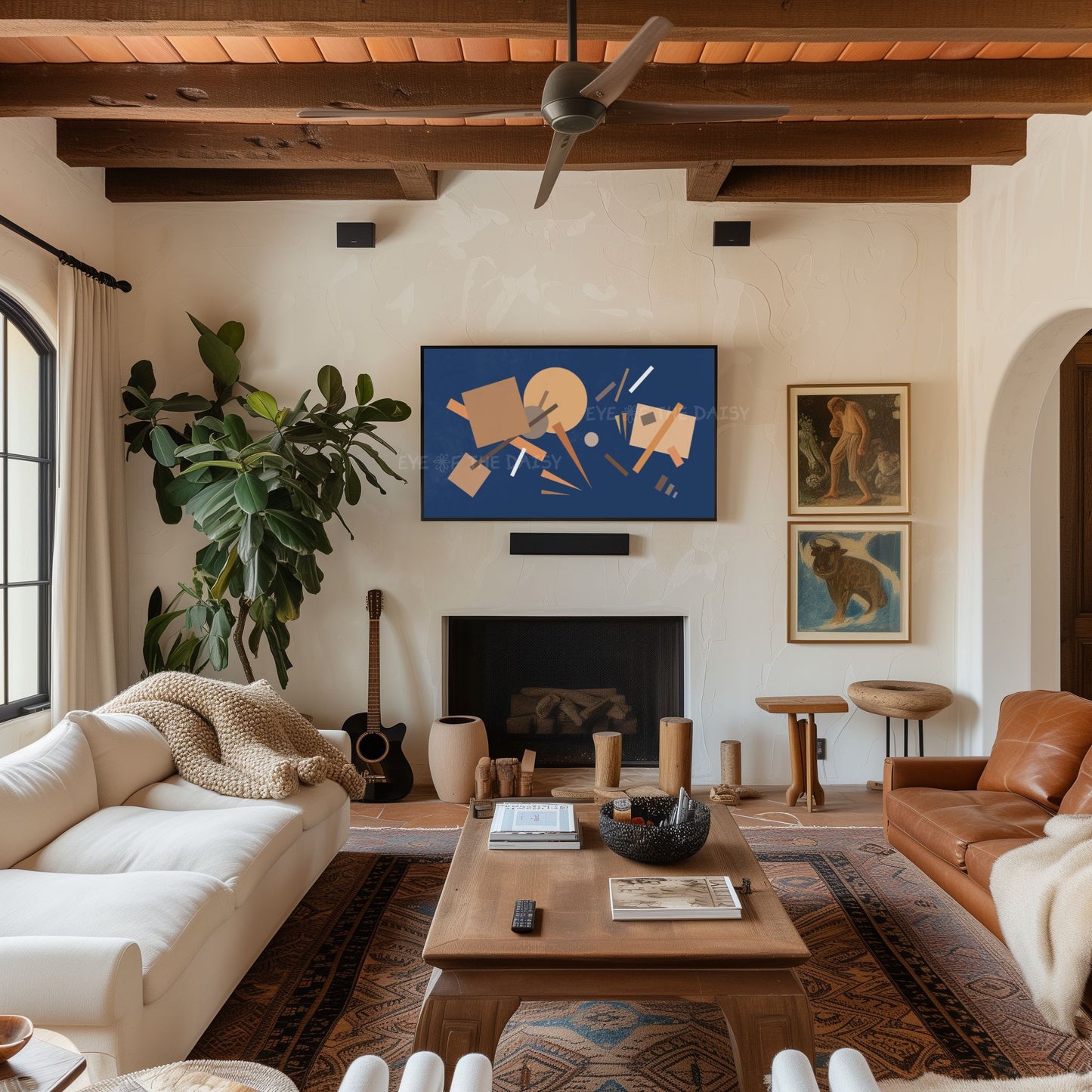 Navy Beige Mid Century Modern 4K TV Art | Bauhaus Style Abstract TV Art 4K