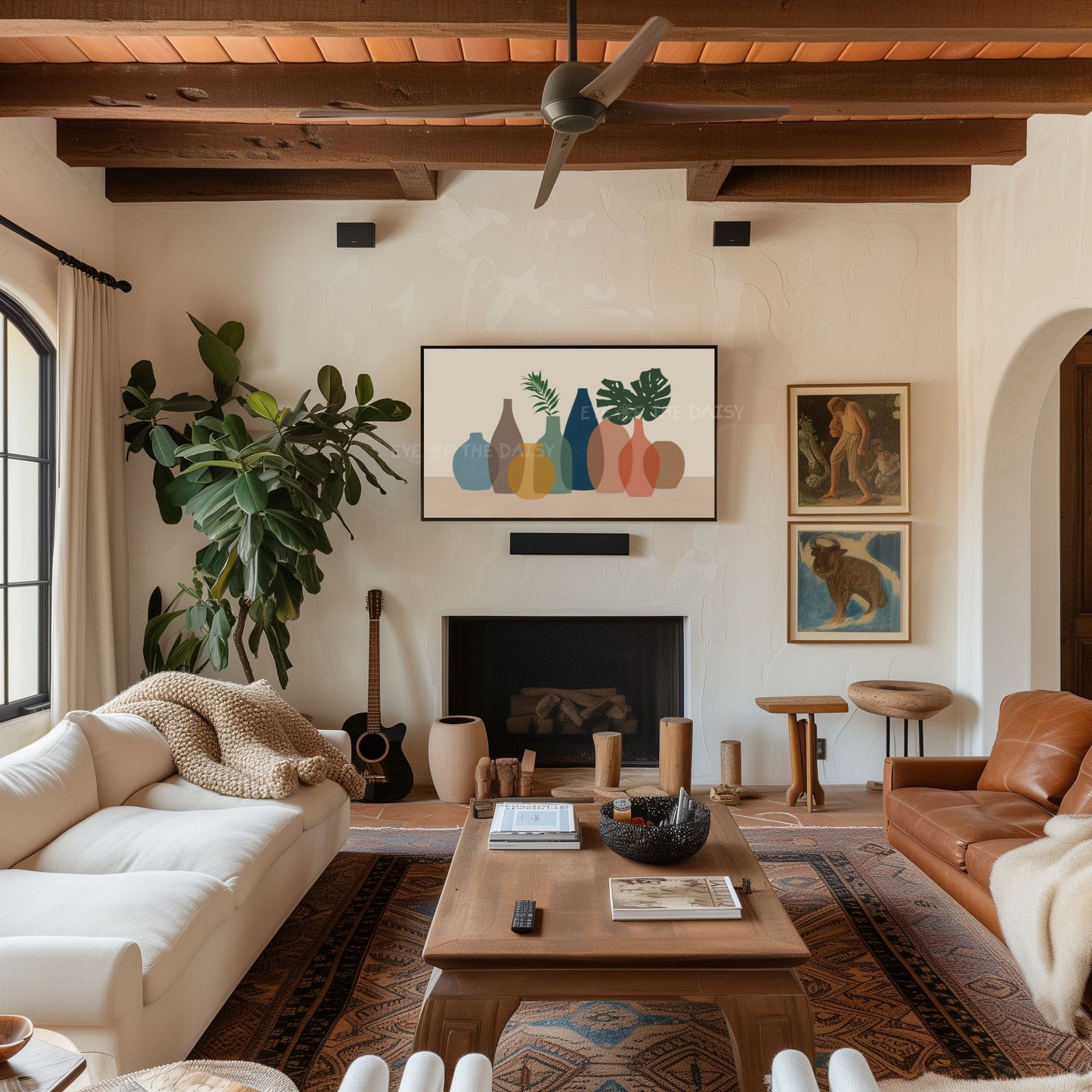 Earth Tone Boho Vases 4K TV Art | Modern Bohemian Plants in Pots Art for TV Screen