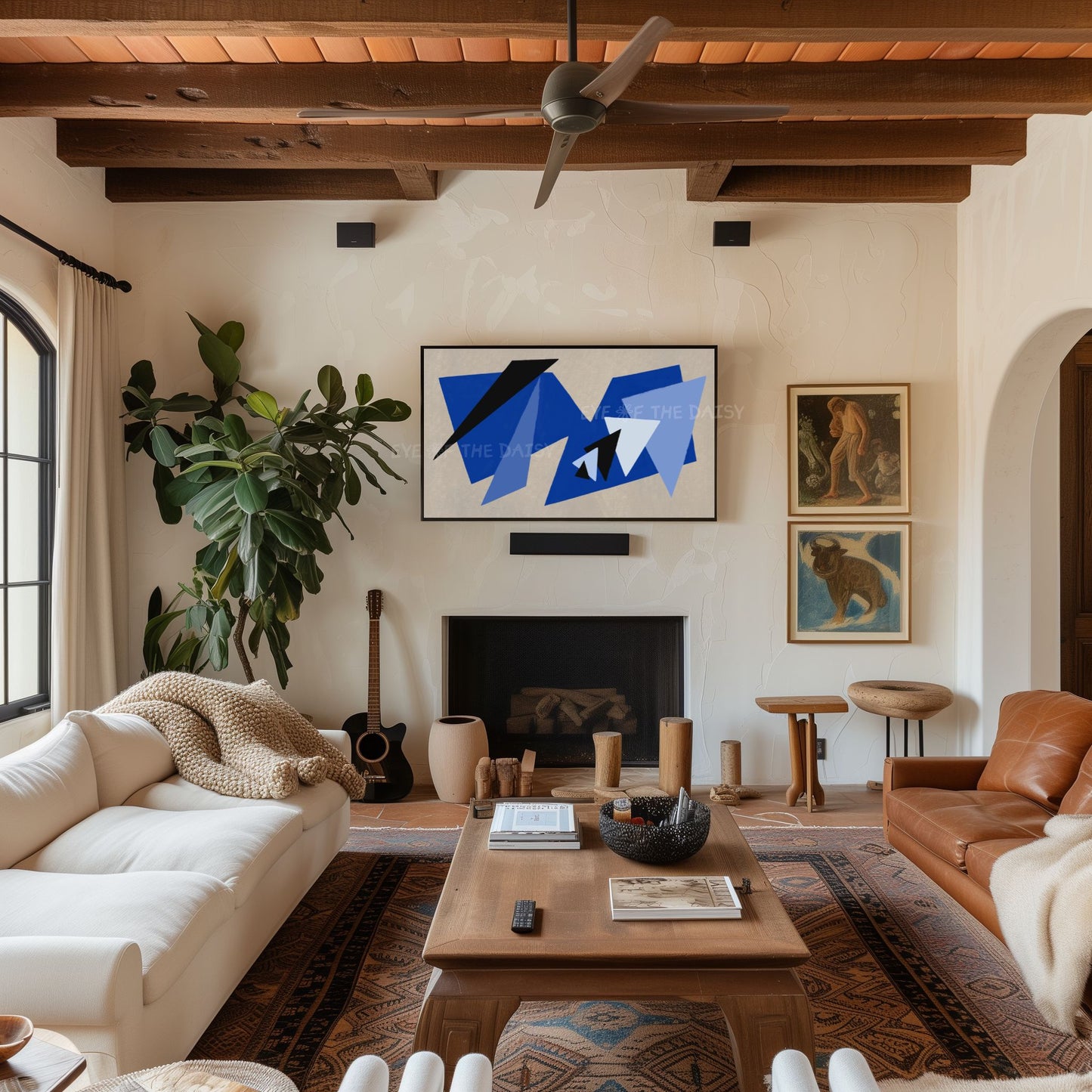 Royal Blue Beige Contemporary Abstract 4K TV Art | Modern Shapes Art for TV Screen