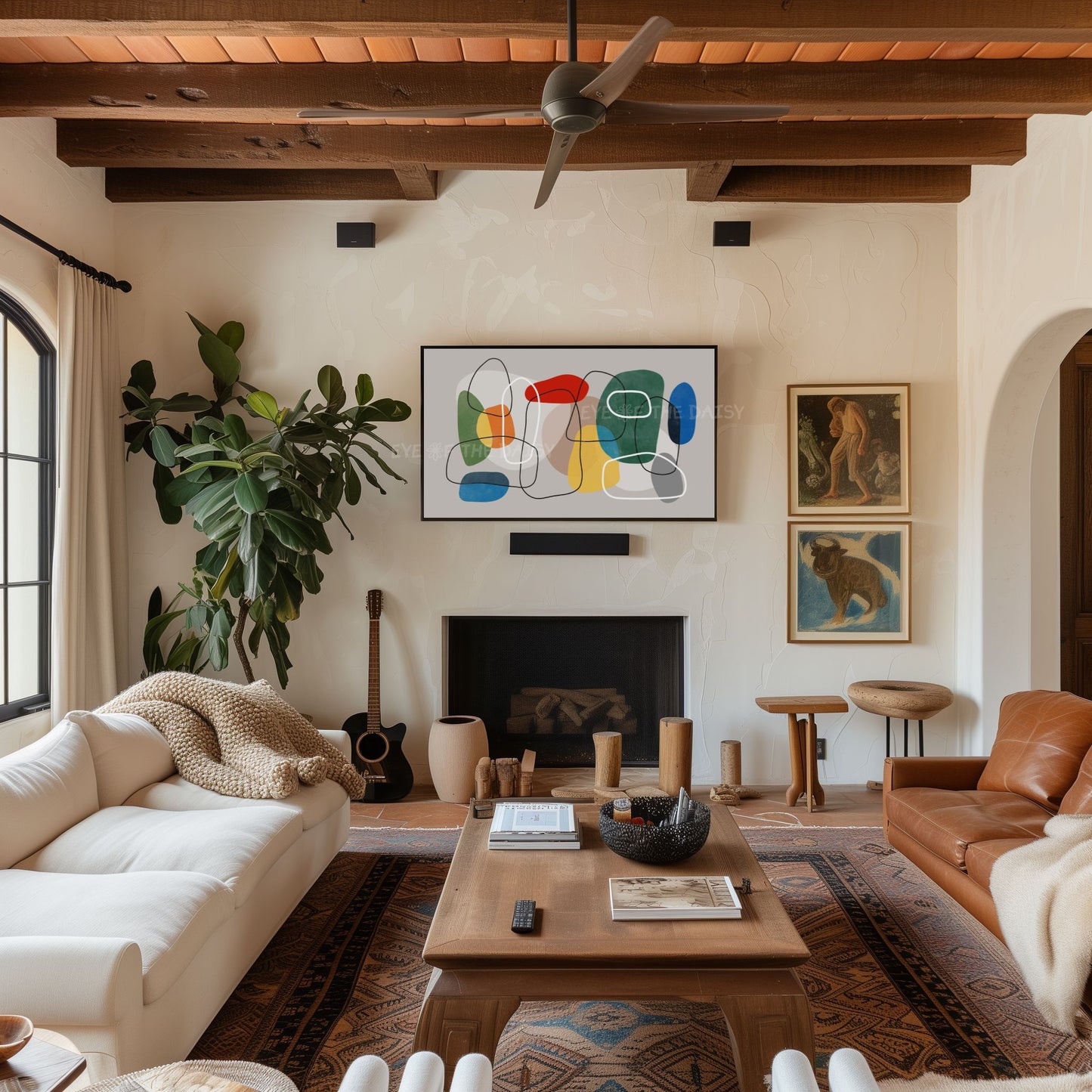 Green Red Blue Yellow Grey Abstract 4K TV Art | Primary Colours Mid Century Modern TV Art