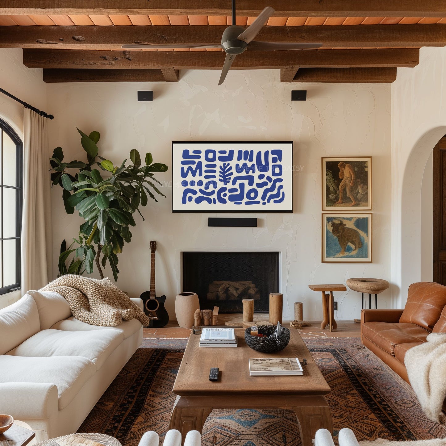 Royal Blue Abstract Cut-Out 4K TV Art | Organic Shapes Art for TV Screen 4K