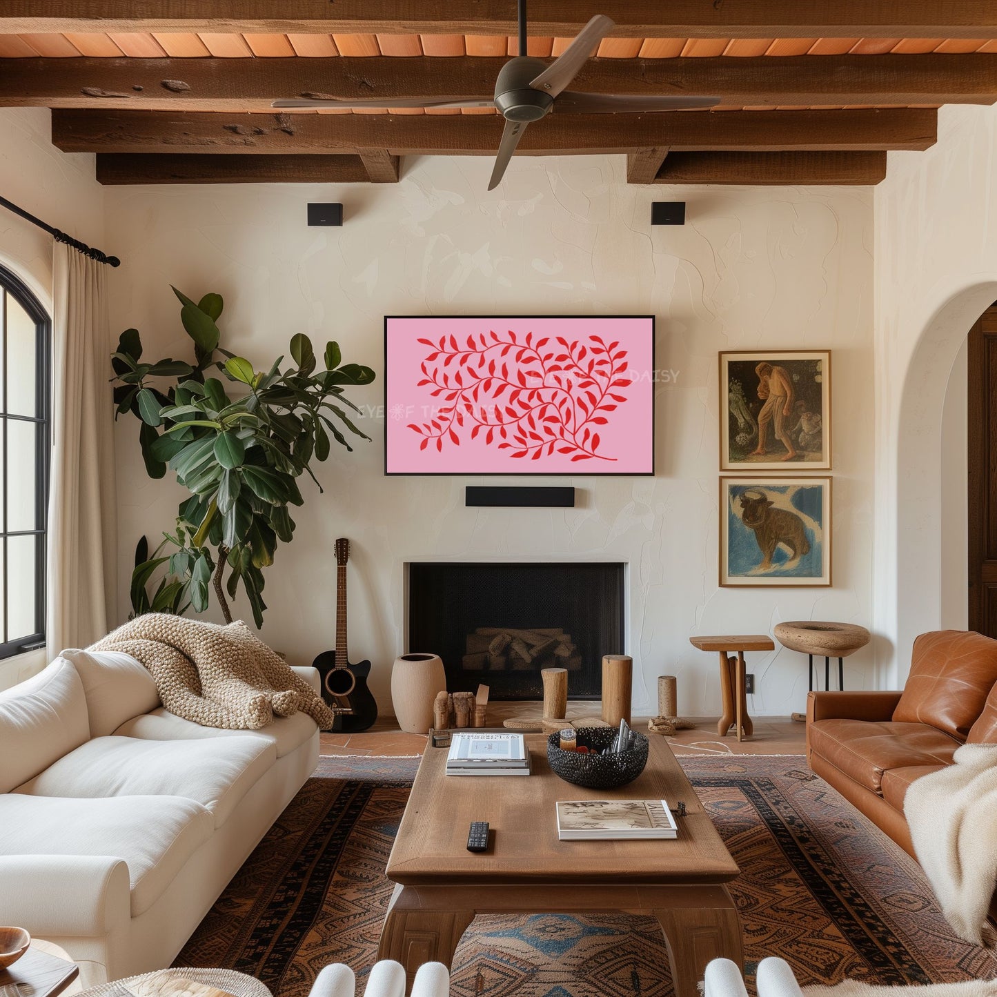 Pink Red Abstract Leaf 4K TV Art | Vibrant Maximalist Botanical Art for TV Screen