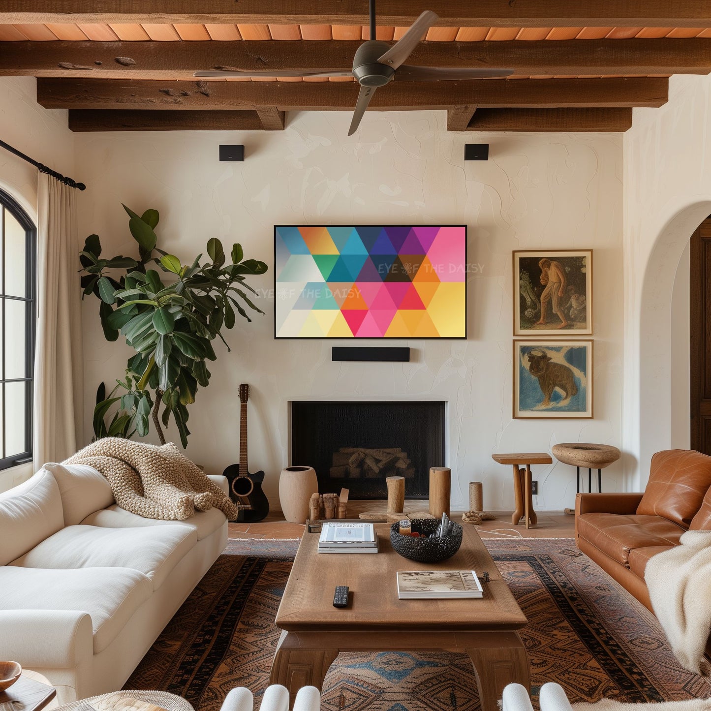 Playful colorful geometric mid century modern abstract art for Frame TV screensaver in bold retro style