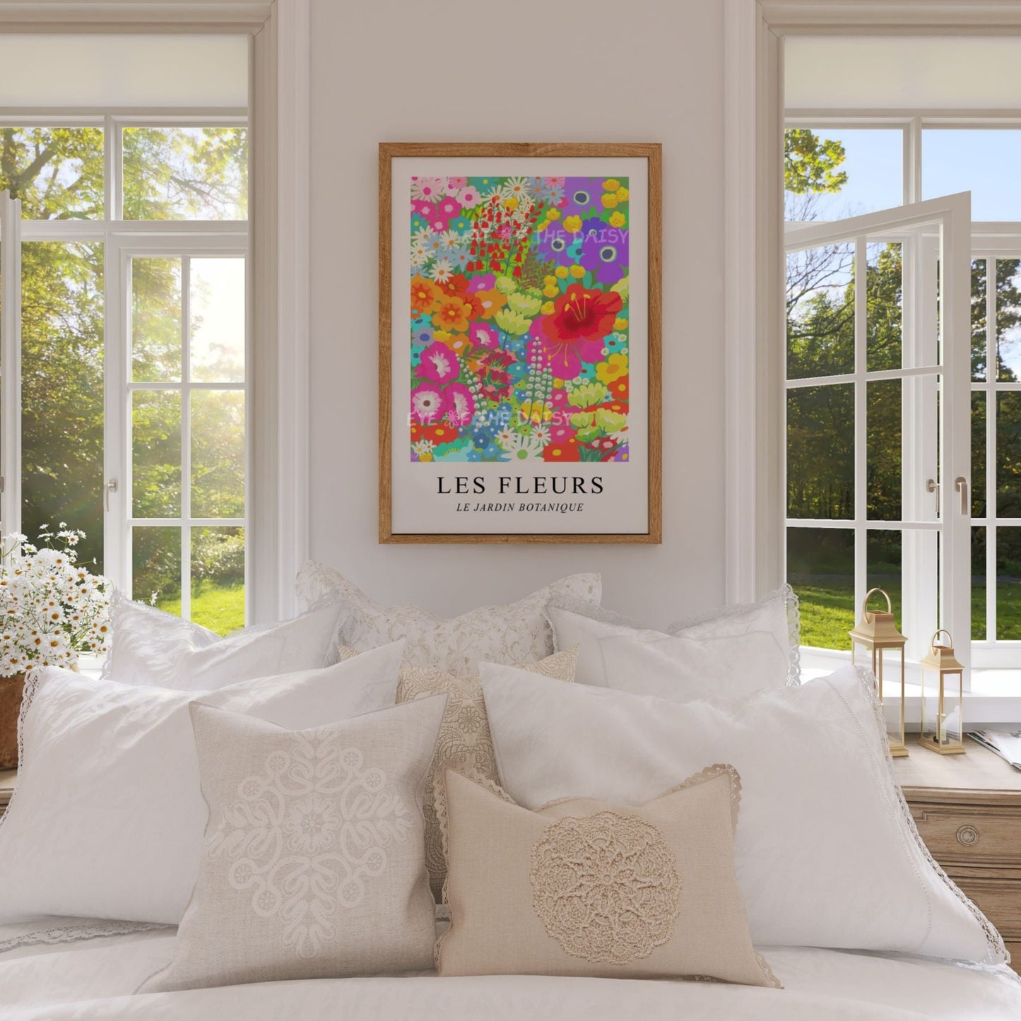 Colourful abstract flower garden wall print in vibrant multi-colour – contemporary 'Les Fleurs' printable wall art