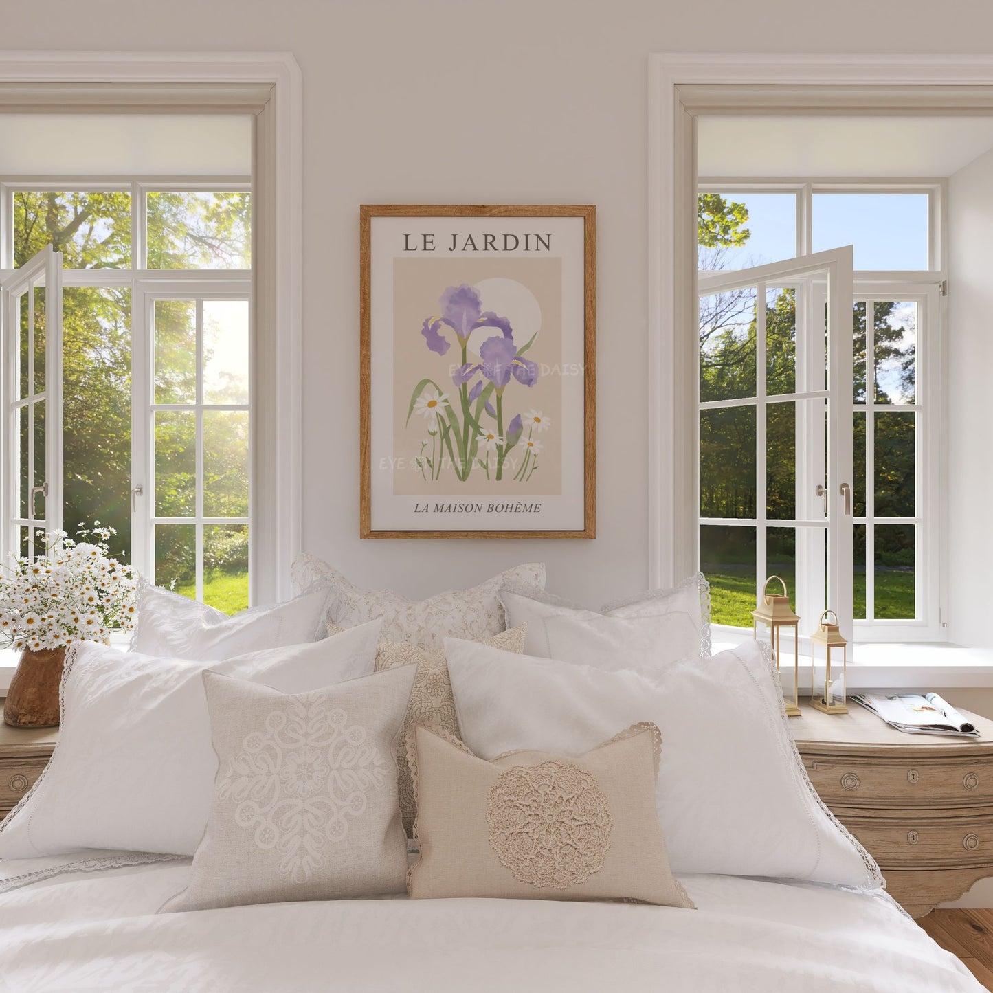 Pastel purple flowers print - Le Jardin pastel botanical printable wall art for a soft boho or minimalist bedroom, lovely feminine poster