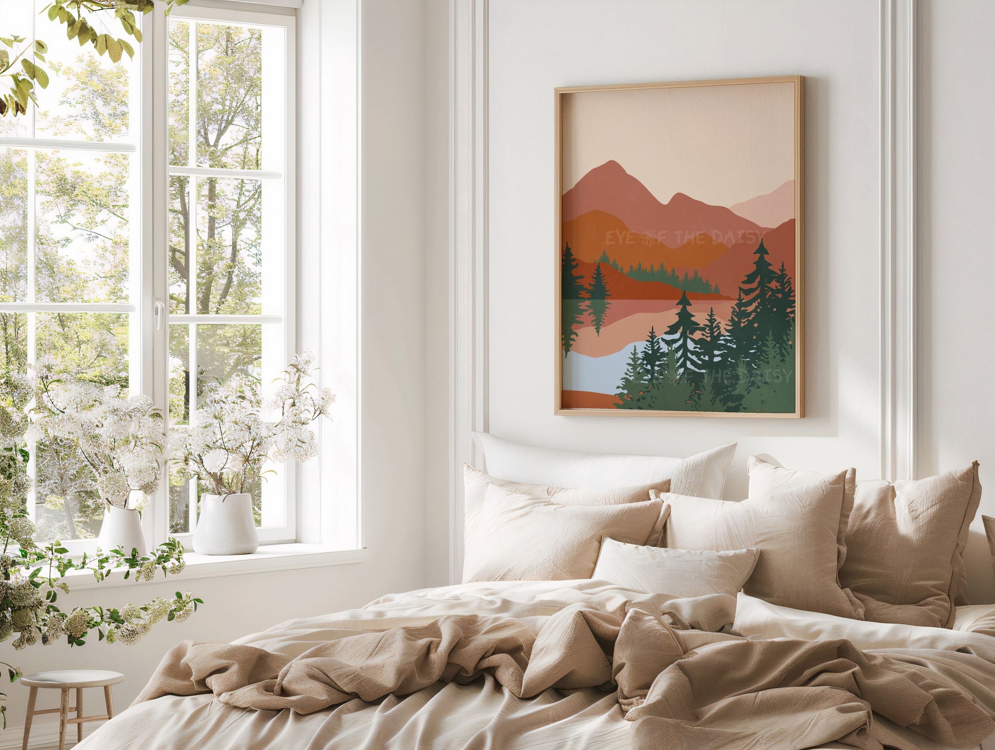 Boho abstract landscape print set of 3 in terracotta, beige, burnt orange, rust, earth tones, great for a neutral boho bedroom