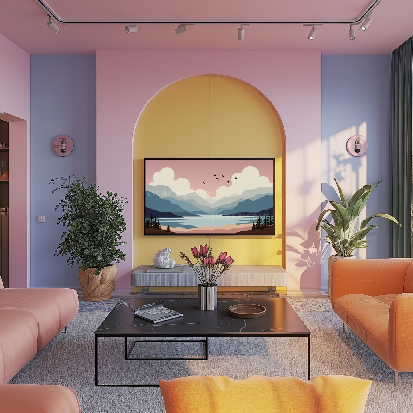 Minimal Abstract Landscape 4K TV Art | Mid Century Modern Mountains Trees Nature TV Art