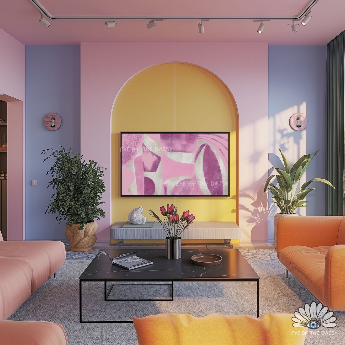 4K TV art textured abstract painting, modern geometric pastel artwork for contemporary home decor