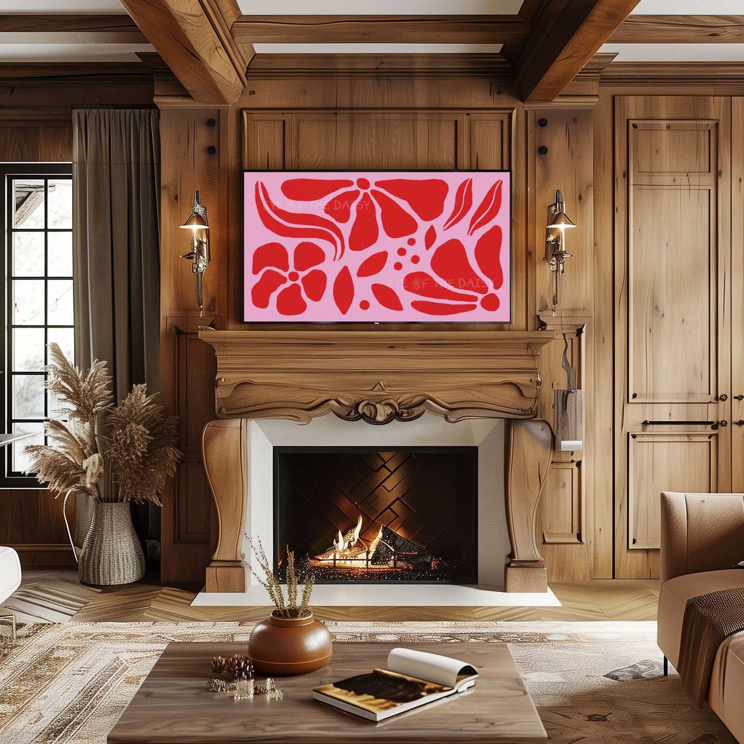 Red Pink Abstract Botanical 4K TV Art | Vibrant Maximalist Floral Art for TV Screen