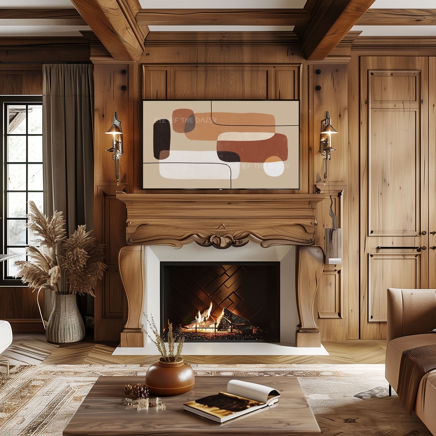 Tan Beige Geometric Abstract 4K TV Art | Earth Tone Mid Century Modern Art for TV Screen