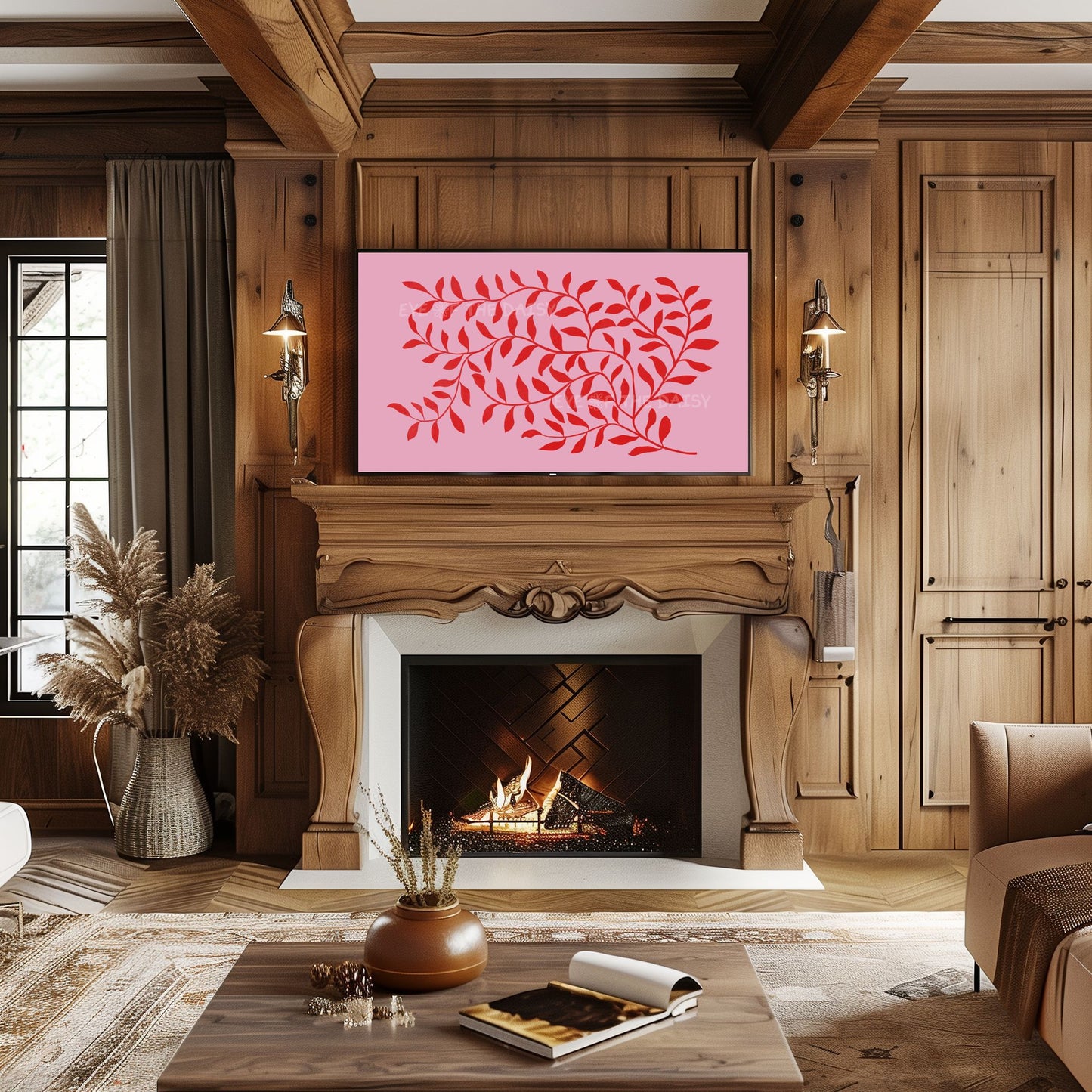 Pink Red Abstract Leaf 4K TV Art | Vibrant Maximalist Botanical Art for TV Screen