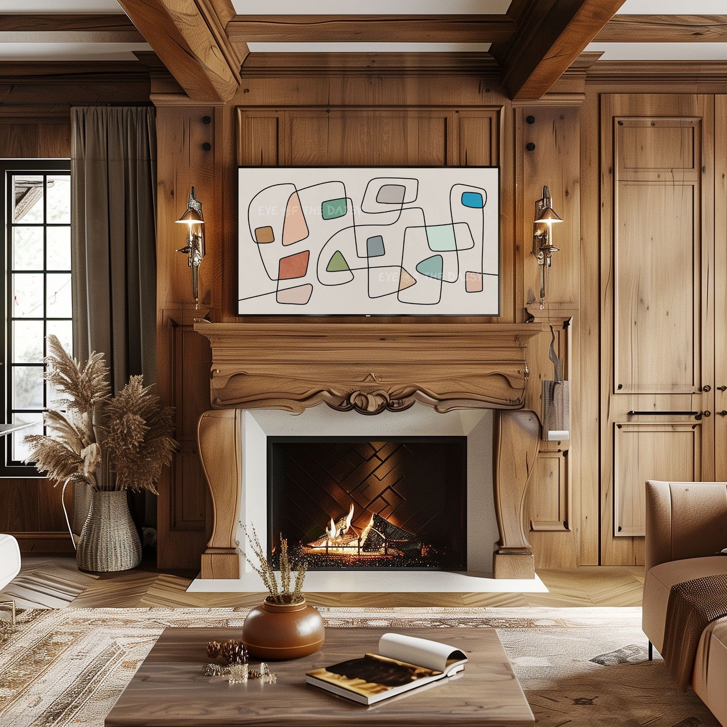 Mid Century Modern Abstract Line 4K TV Art | Terracotta Mint Green Minimal 4K TV Art